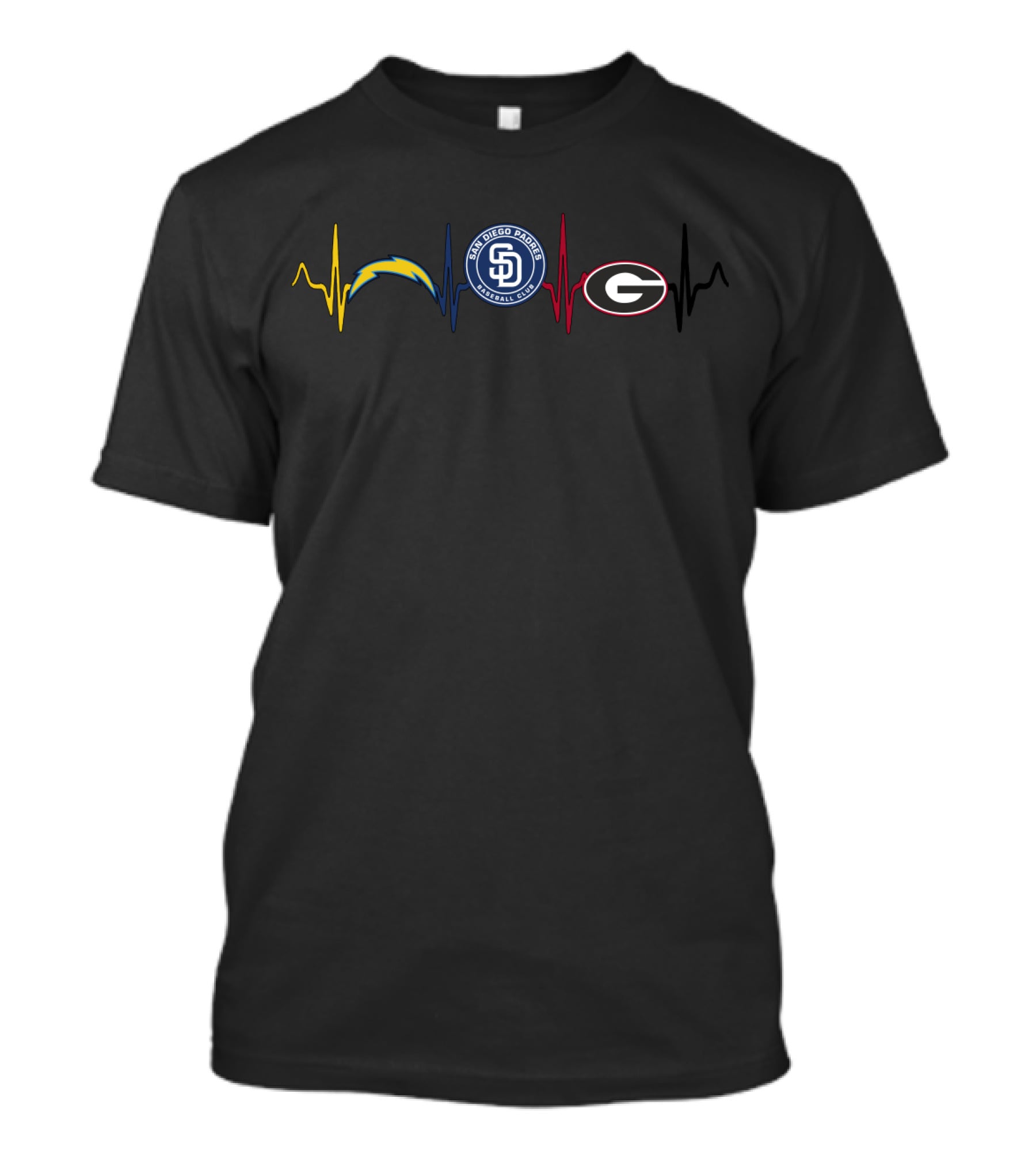 San Diego Chargers Padres Georgia Bulldogs Heartbeat Icons T-Shirt