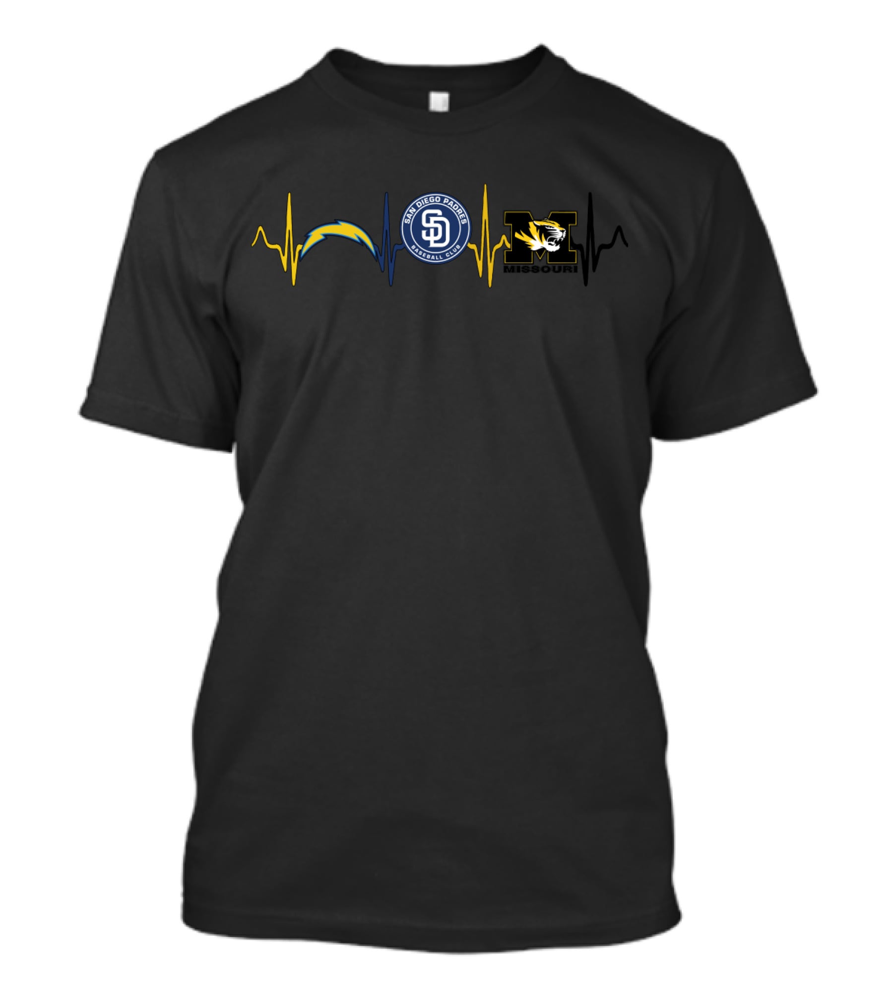 San Diego Chargers Padres Missouri Tigers Heartbeat T-Shirt