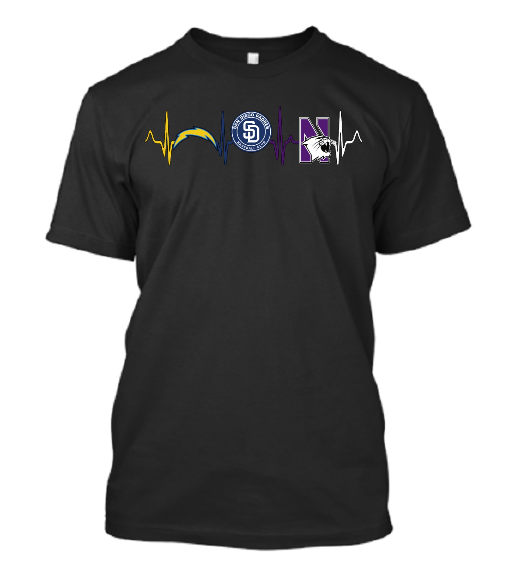 San Diego Chargers Padres Northwestern Wildcats Heartbeat Line T-Shirt