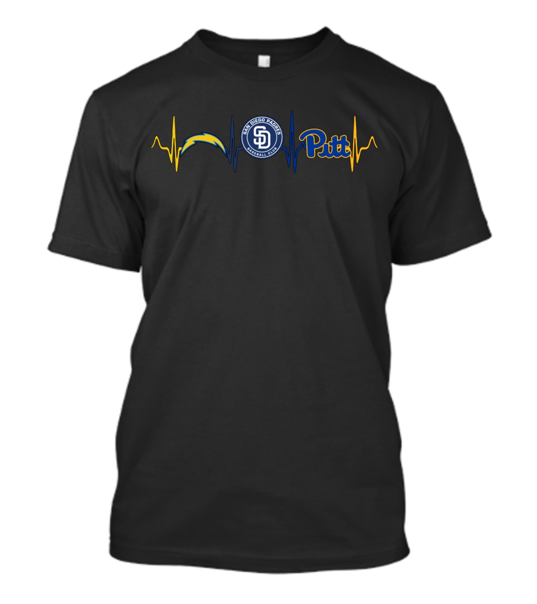 San Diego Chargers Padres Pitt Logo Heartbeat T-Shirt