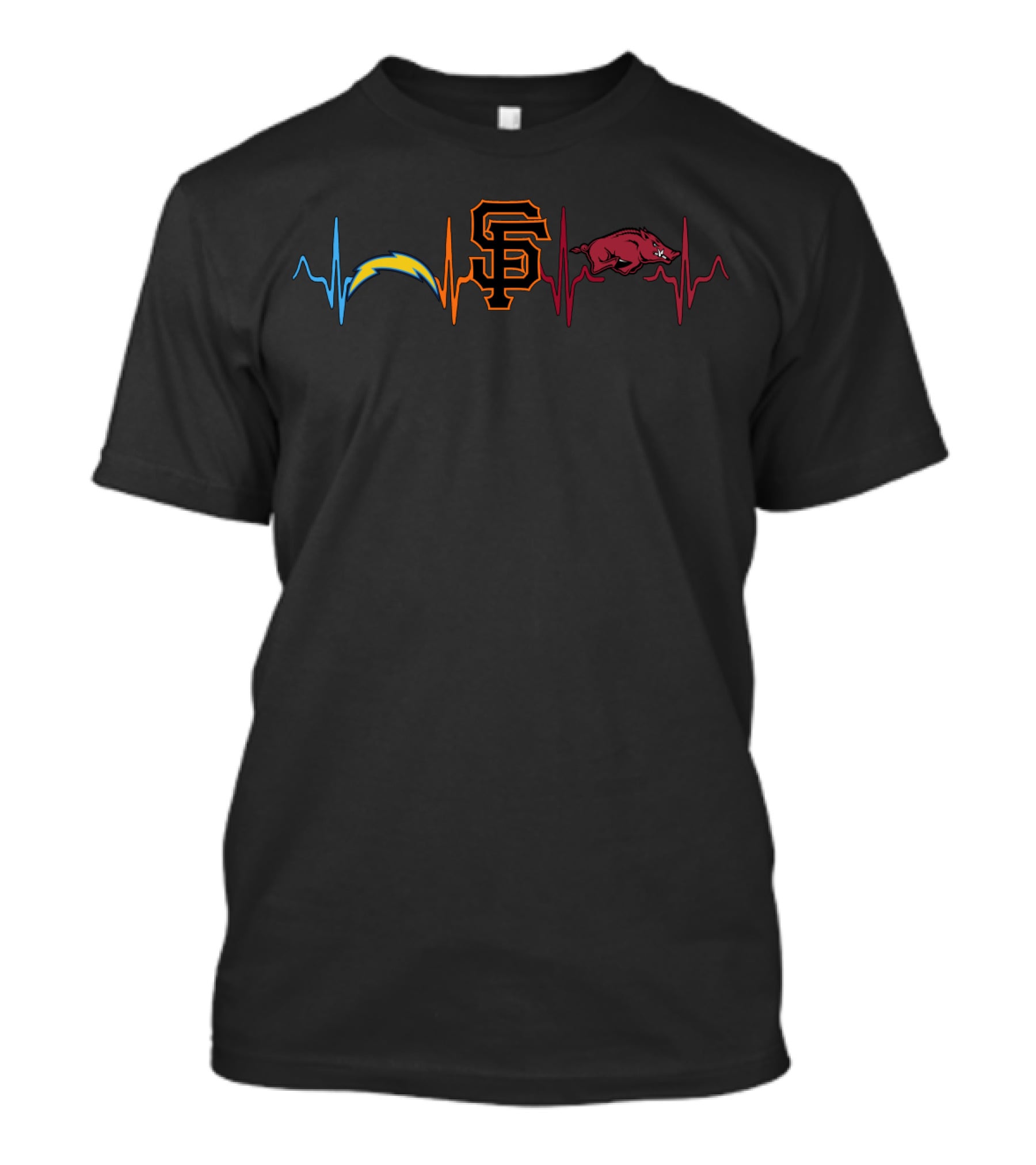 Love Chargers Giants Razorbacks Heartbeat T-Shirt