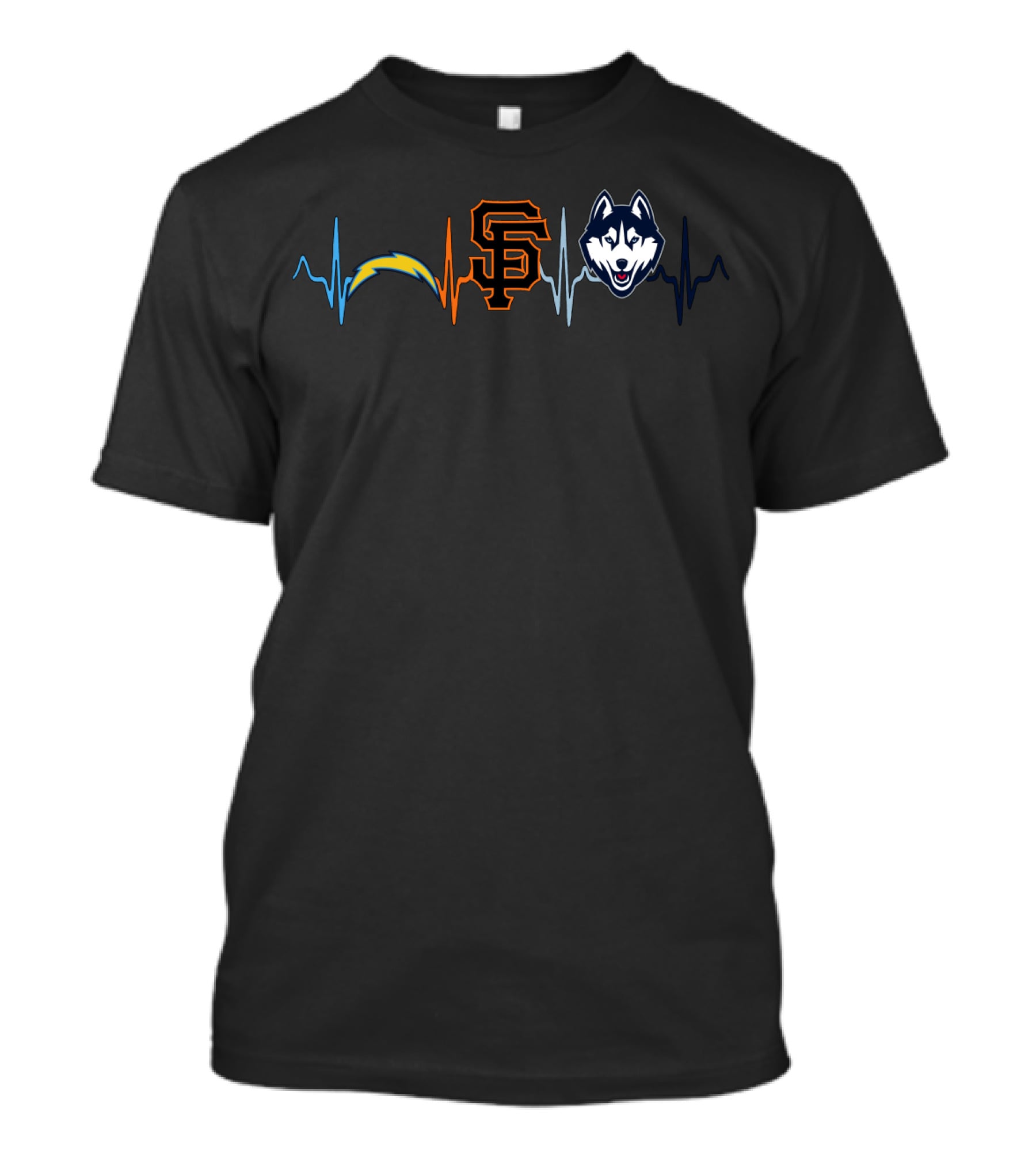 Love Chargers Giants Huskies Heartbeat T-Shirt