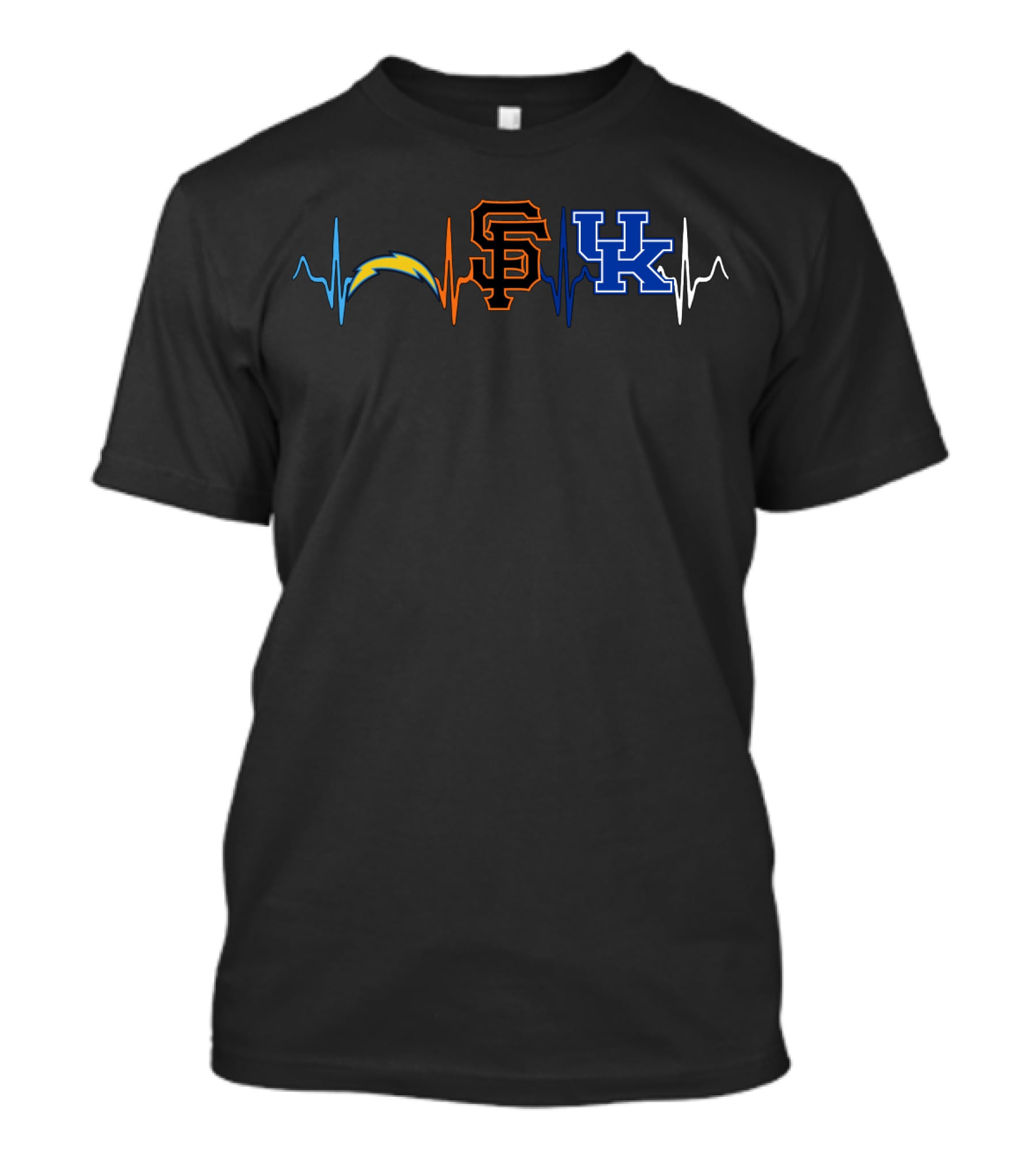 Love Chargers Giants Kentucky Logos Heartbeat T-Shirt