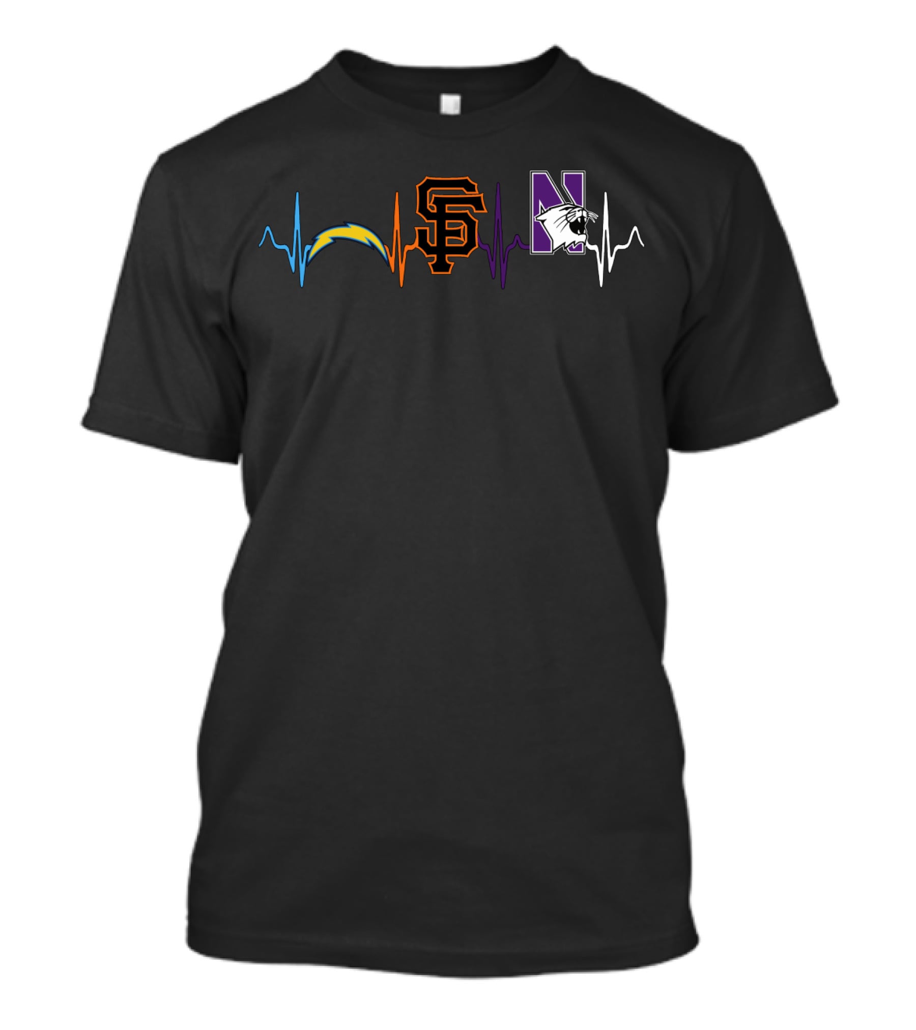 Los Angeles Chargers San Francisco Giants Northwestern Wildcats Heartbeat T-Shirt