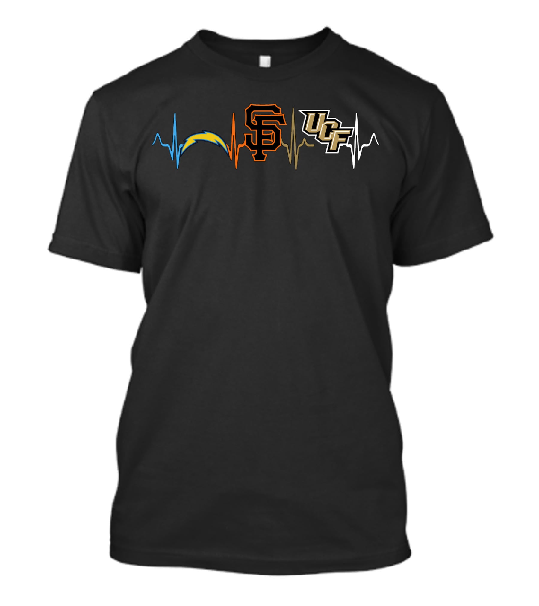 Love Chargers San Francisco Giants Ucf Knights Heartbeat T-Shirt