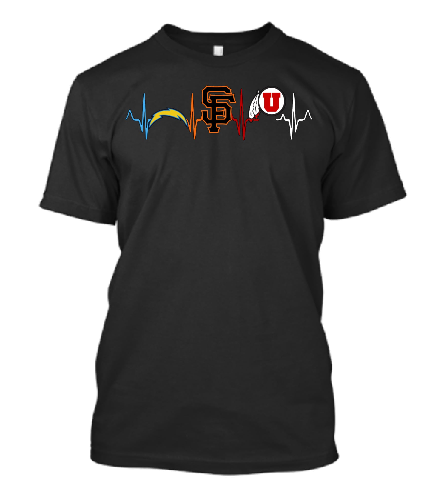 Love Chargers Giants Utah Utes Heartbeat T-Shirt