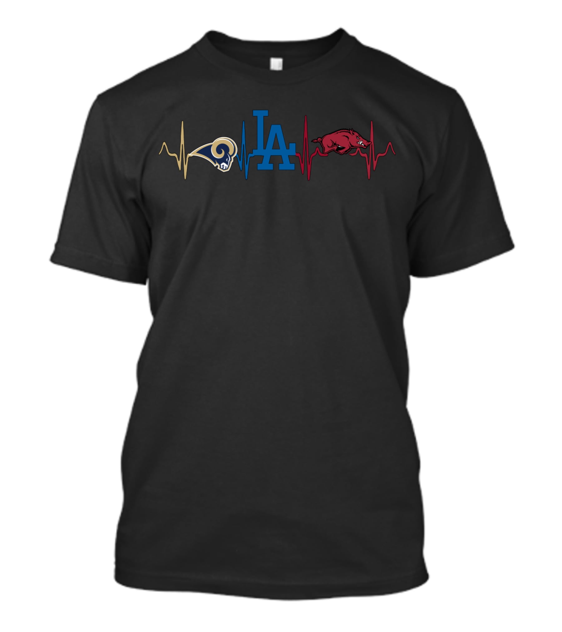 Love Rams Dodgers Razorbacks Heartbeat T-Shirt