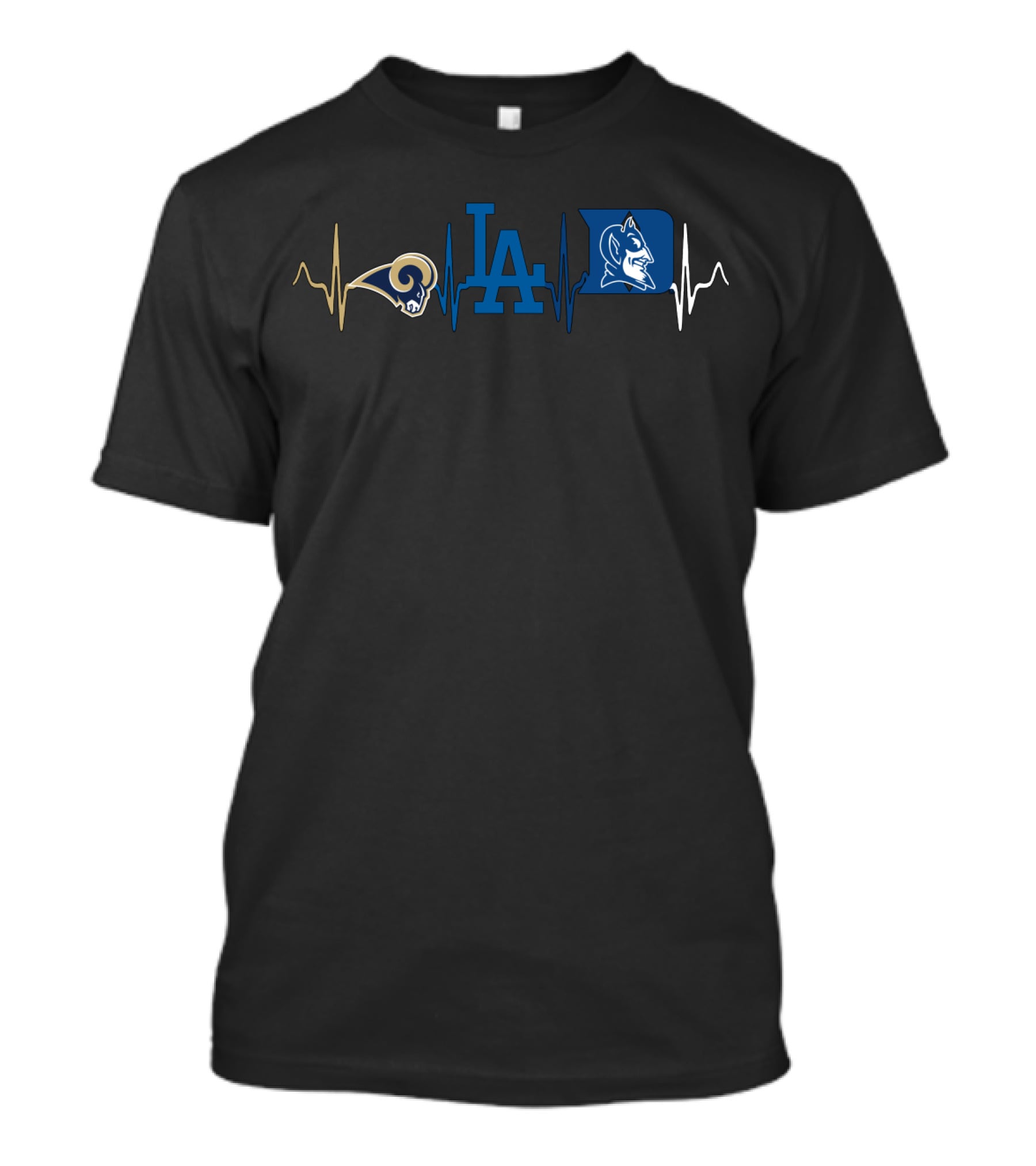 Love Rams Dodgers Duke Blue Devils Heartbeat T-Shirt