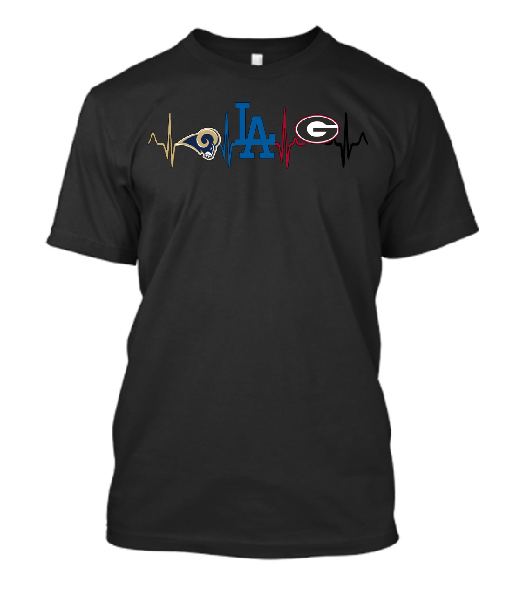 Love Rams Dodgers Georgia Bulldogs Heartbeat T-Shirt