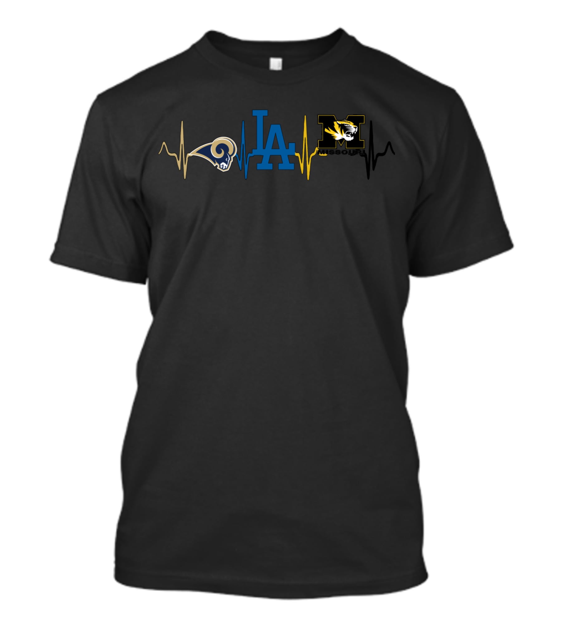 Rams Dodgers Missouri Tigers Heartbeat T-Shirt