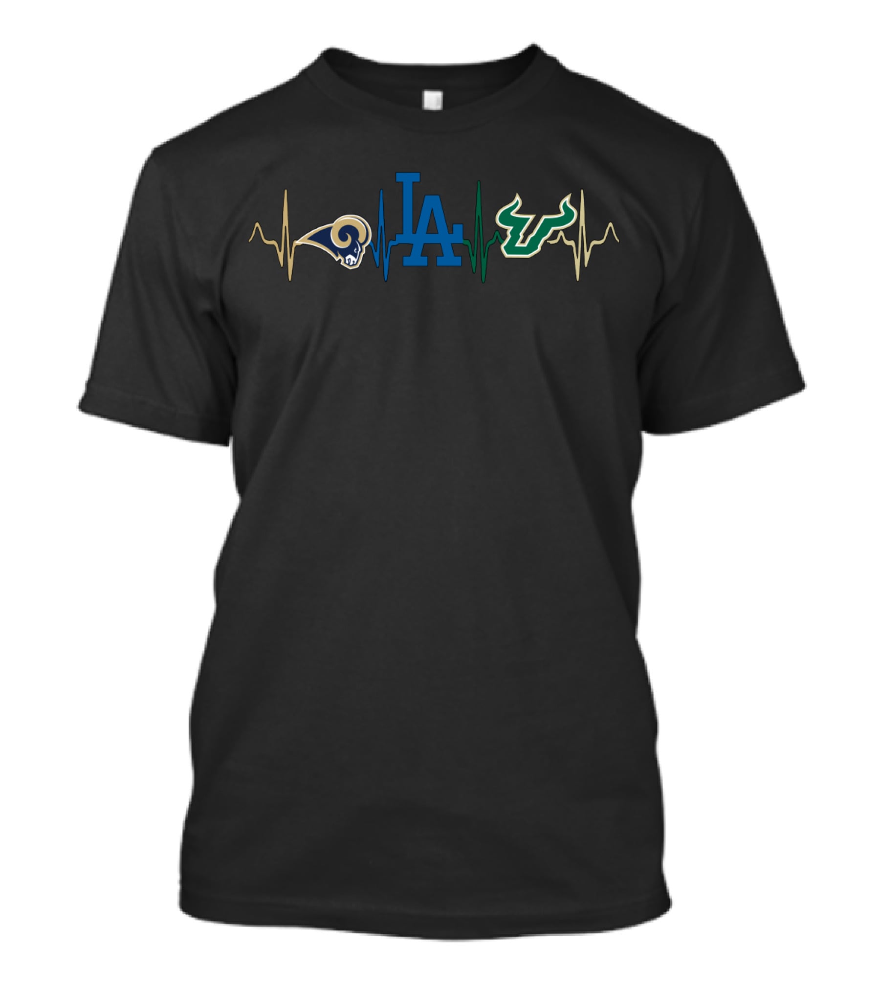Los Angeles Rams Dodgers South Florida Bulls Heartbeat T-Shirt