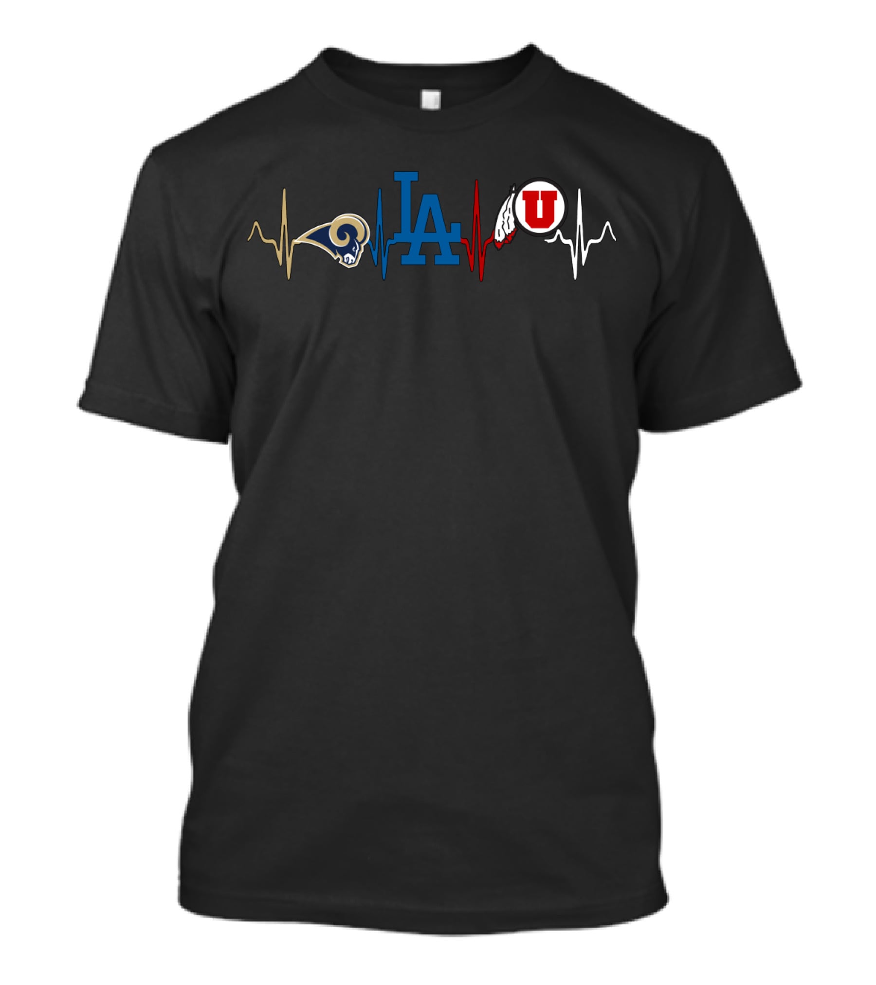 Love Los Angeles Rams Dodgers Utah Utes Heartbeat T-Shirt