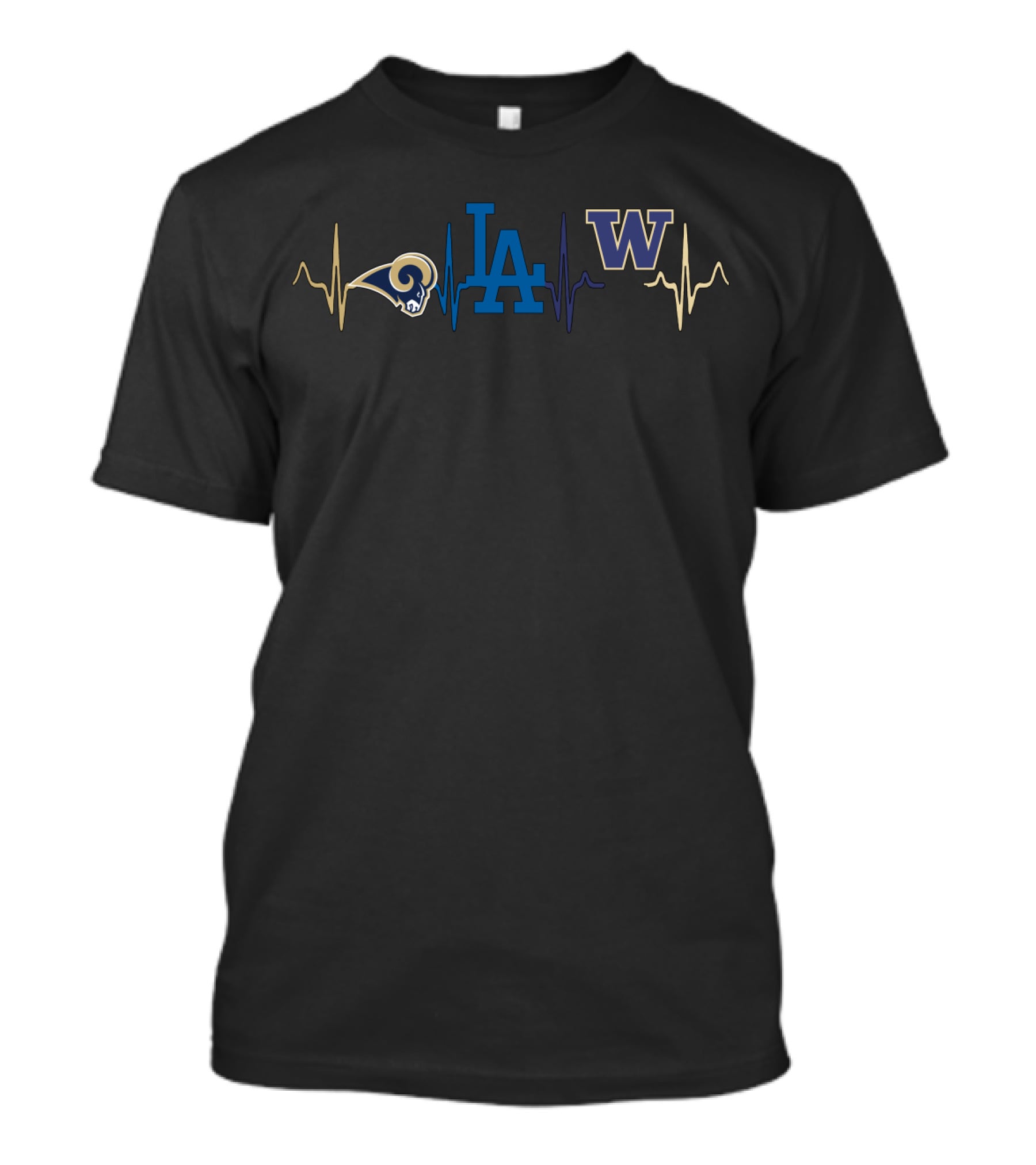 Love Rams La Dodgers Washington Huskies Logo Heartbeat T-Shirt