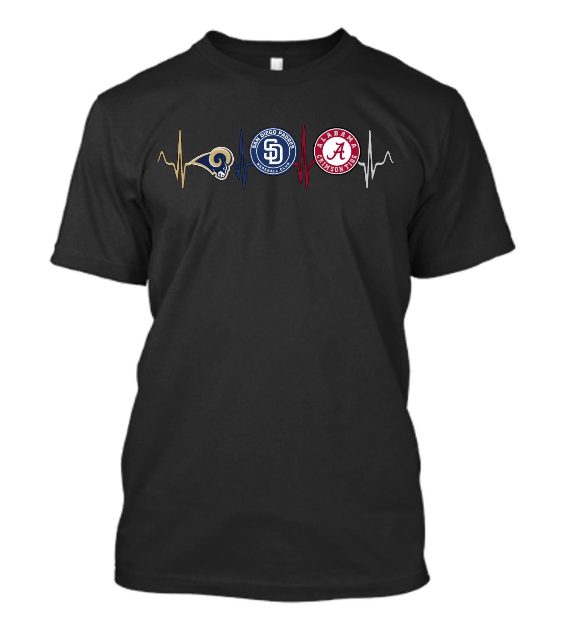 Love Rams San Diego Padres Alabama Crimson Tide Heartbeat T-Shirt
