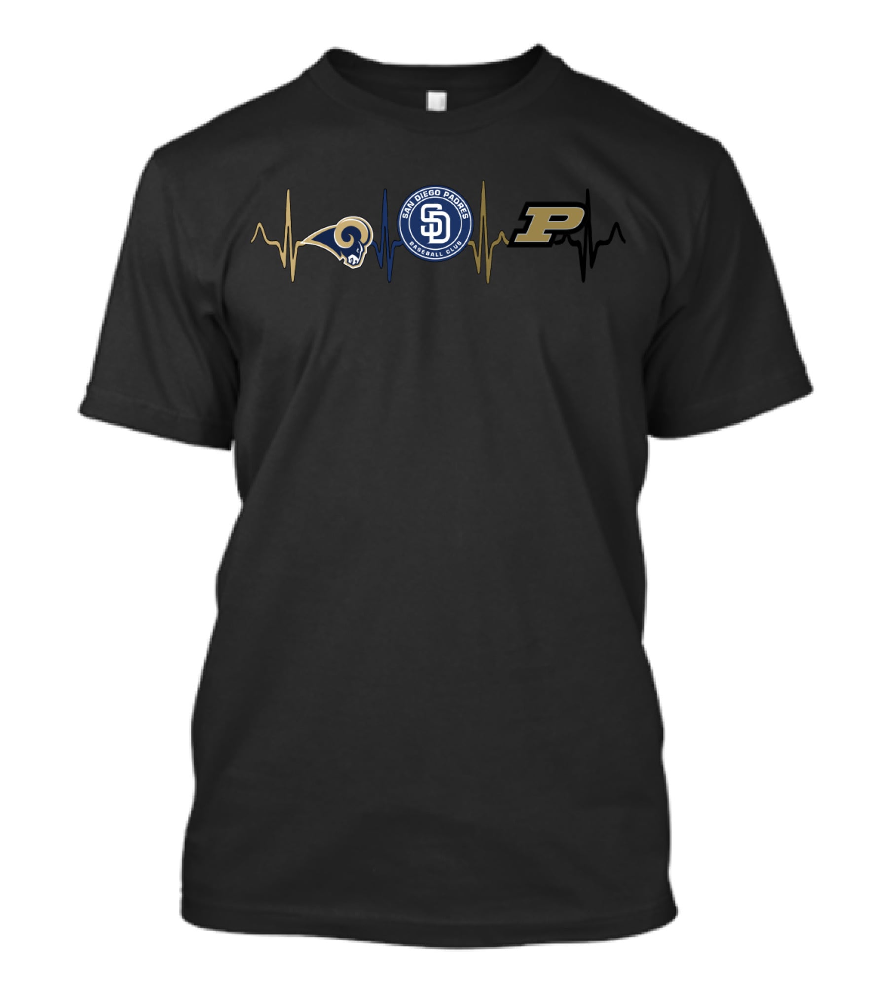 Los Angeles Rams San Diego Padres Purdue Boilermakers Heartbeat T-Shirt