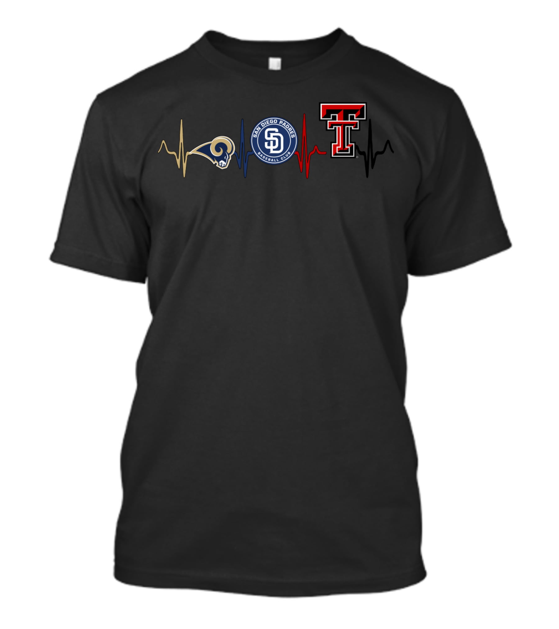 Love Rams San Diego Padres Texas Tech Heartbeat T-Shirt