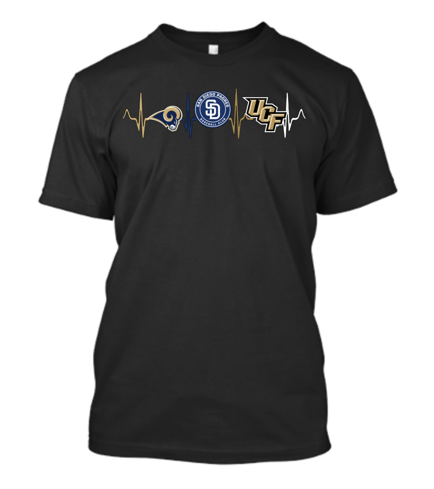 Los Angeles Rams San Diego Padres Ucf Collaboration Heartbeat Line T-Shirt