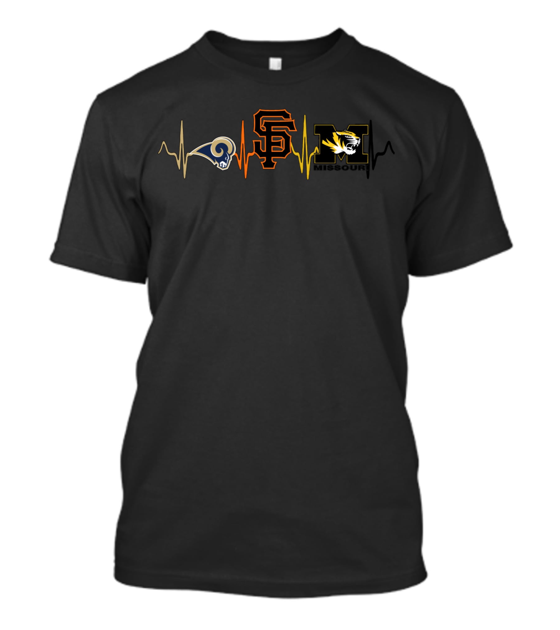 Love Rams San Francisco Giants Missouri Mizzou Tigers Heartbeat T-Shirt