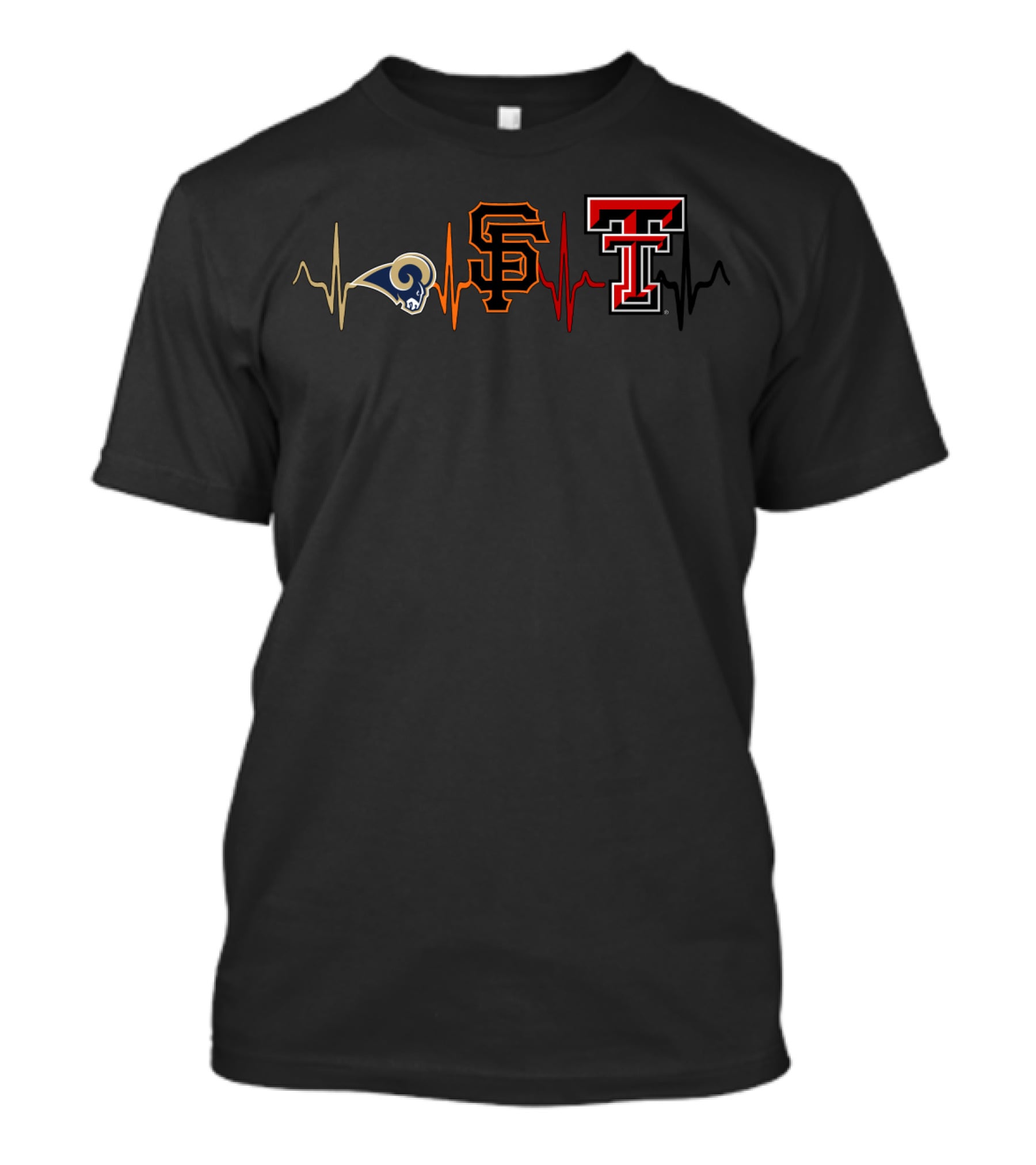 Rams Giants Sf Texas Tech Heartbeat Fan Tribute T-Shirt