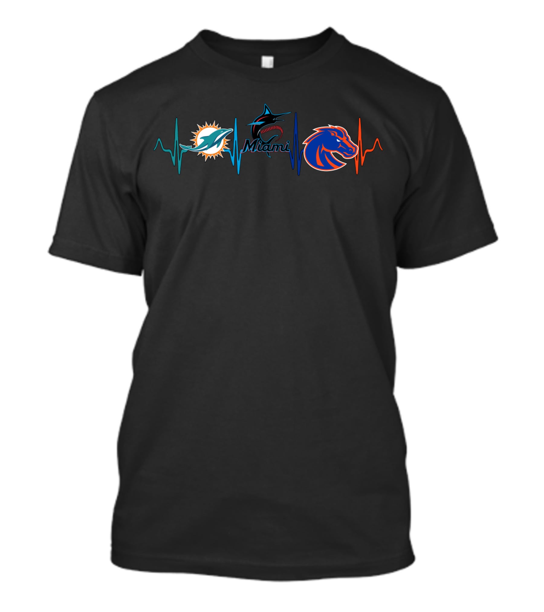 Miami Dolphins Marlins Boise State Broncos Bsb Heartbeat T-Shirt
