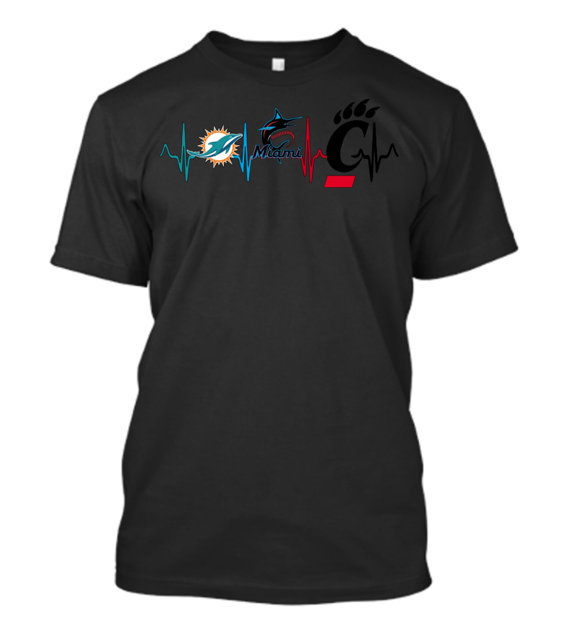Miami Dolphins Marlins Cincinnati Bearcats Heartbeat T-Shirt