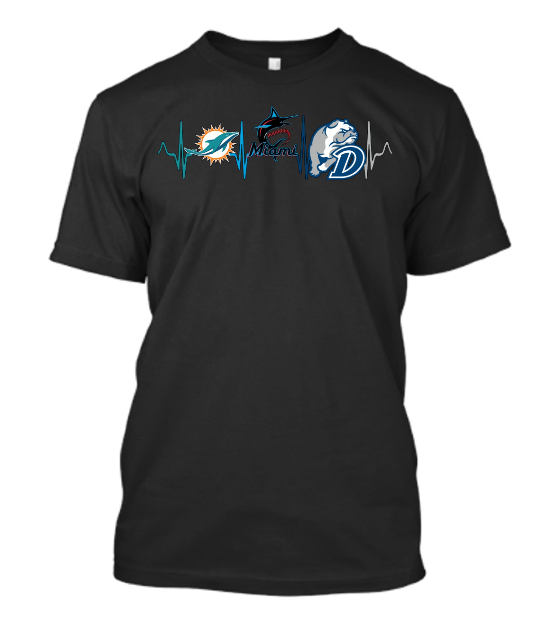Miami Dolphins Marlins Logo With Db And Heartbeat T-Shirt