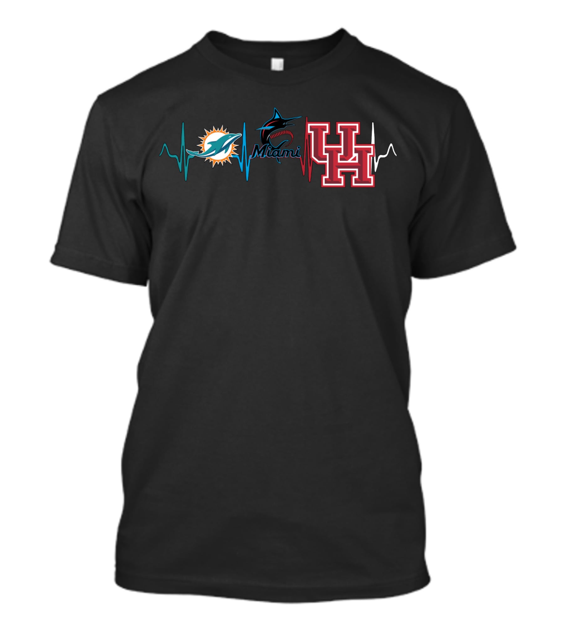 Miami Dolphins Marlins Houston Cougars Heartbeat T-Shirt