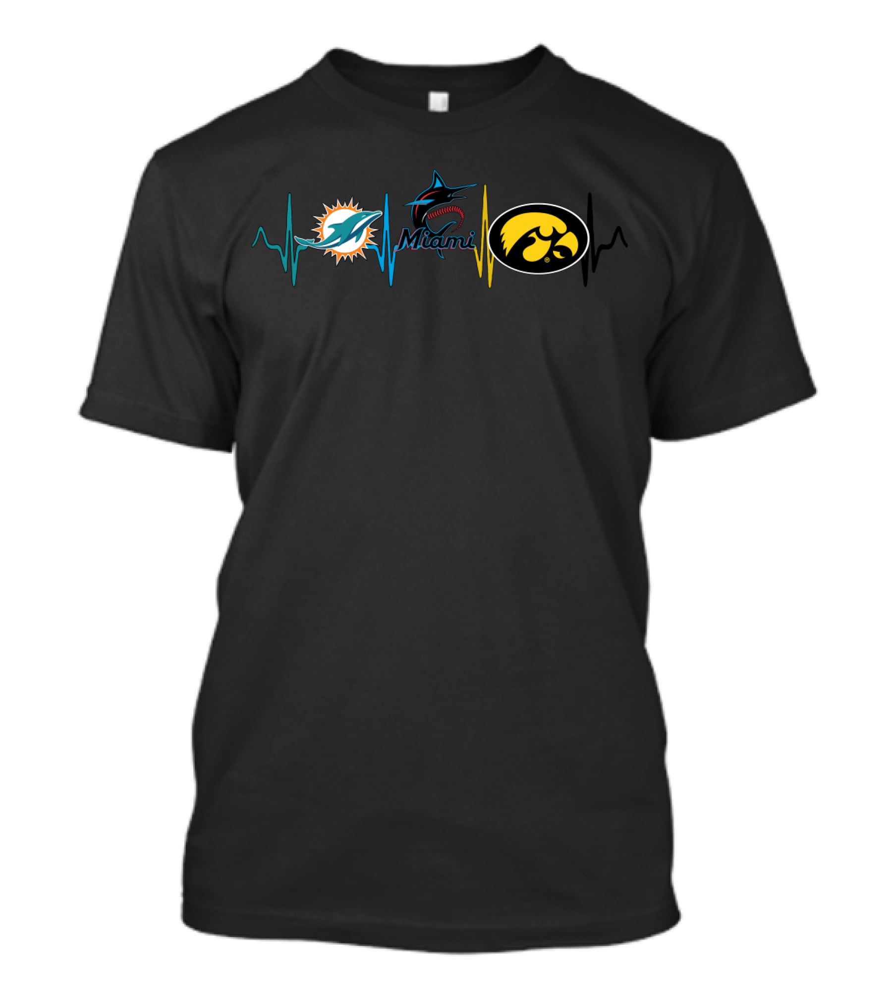 Miami Dolphins Marlins Iowa Hawkeyes Heartbeat T-Shirt