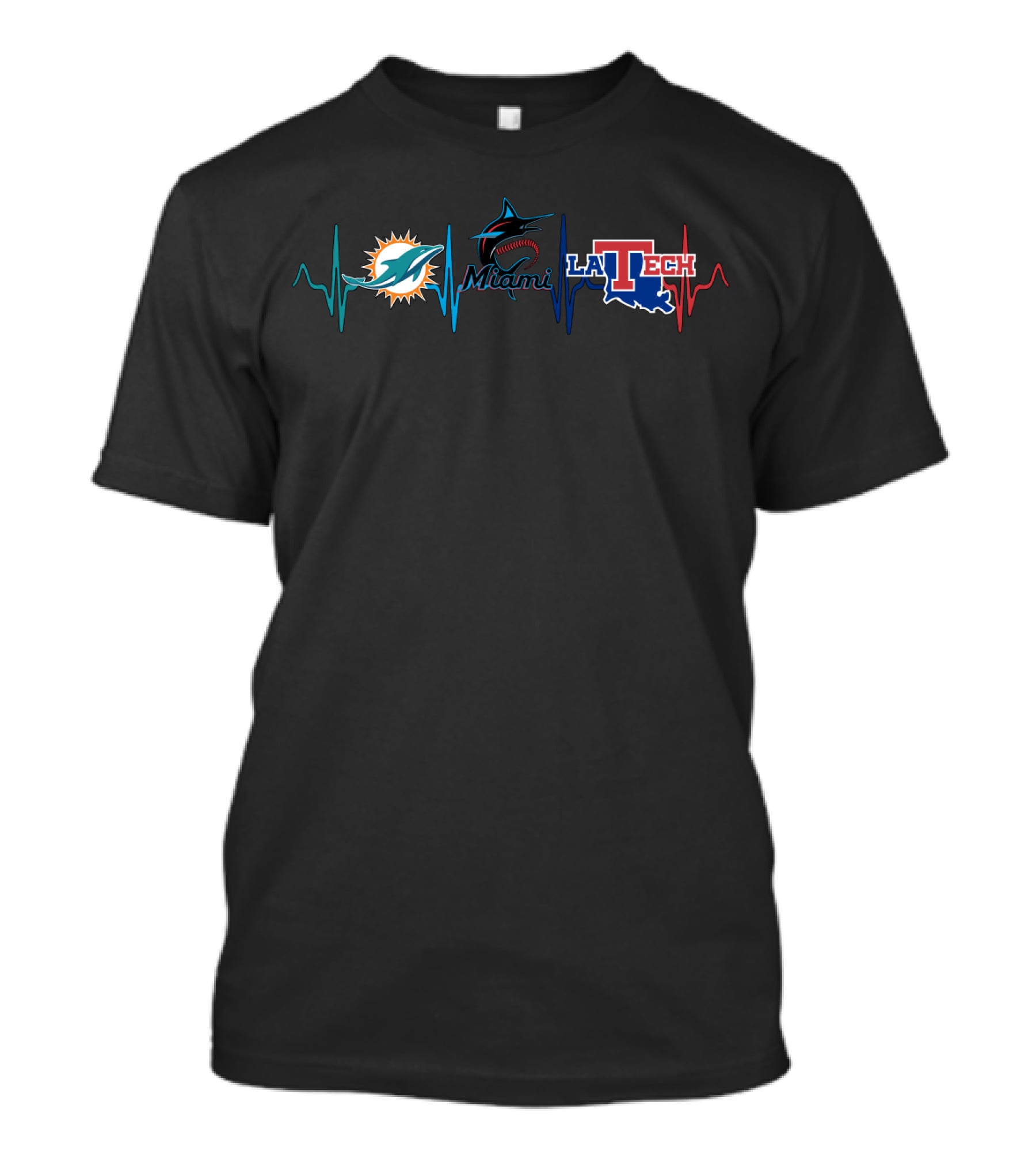 Miami Dolphins Miami Marlins La Tech Heartbeat Line T-Shirt
