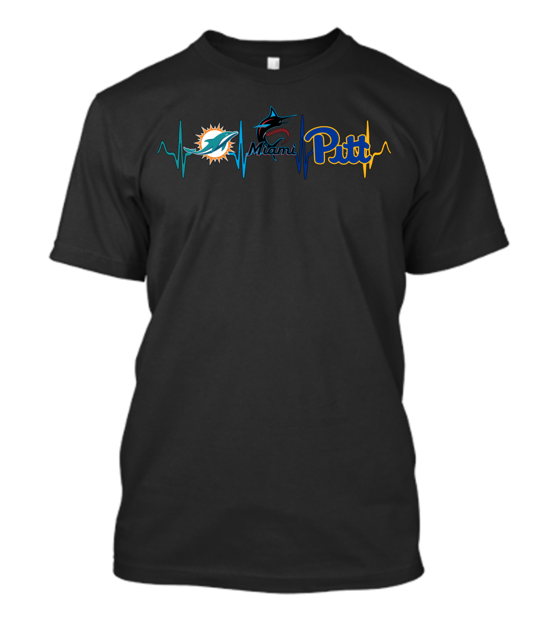 Miami Dolphins Marlins Pitt Heartbeat T-Shirt