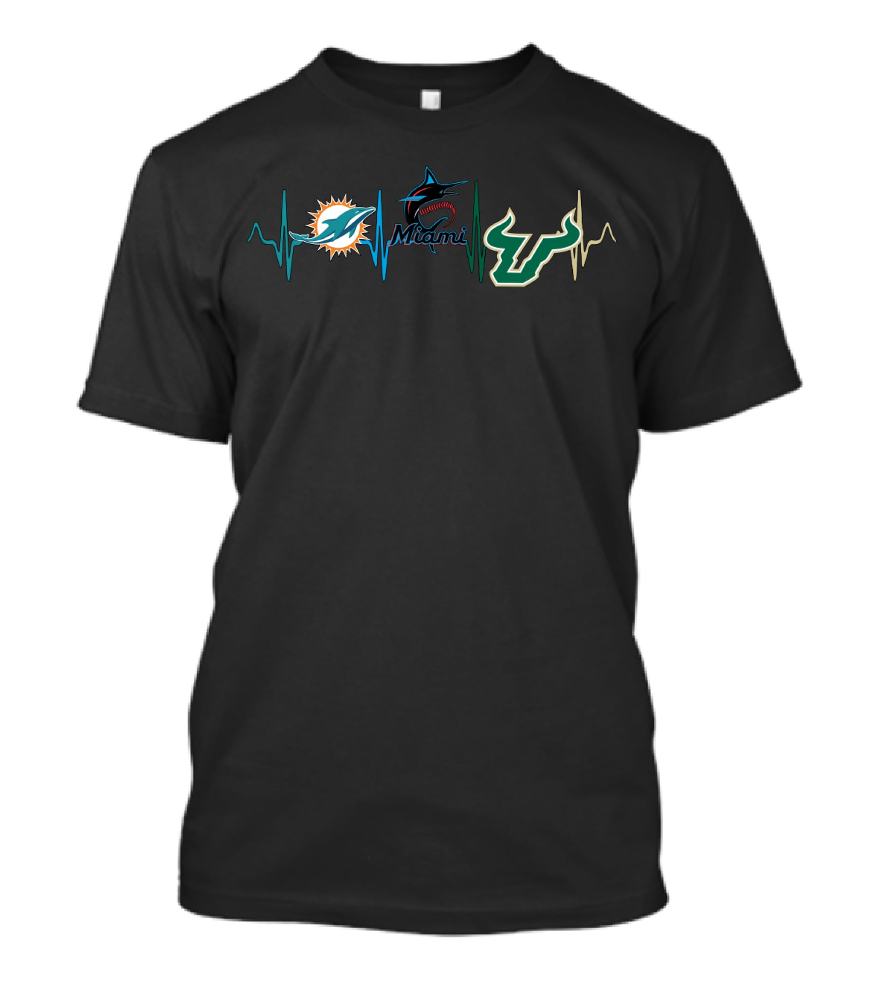 Miami Dolphins Marlins Bulls Heartbeat Sfb T-Shirt