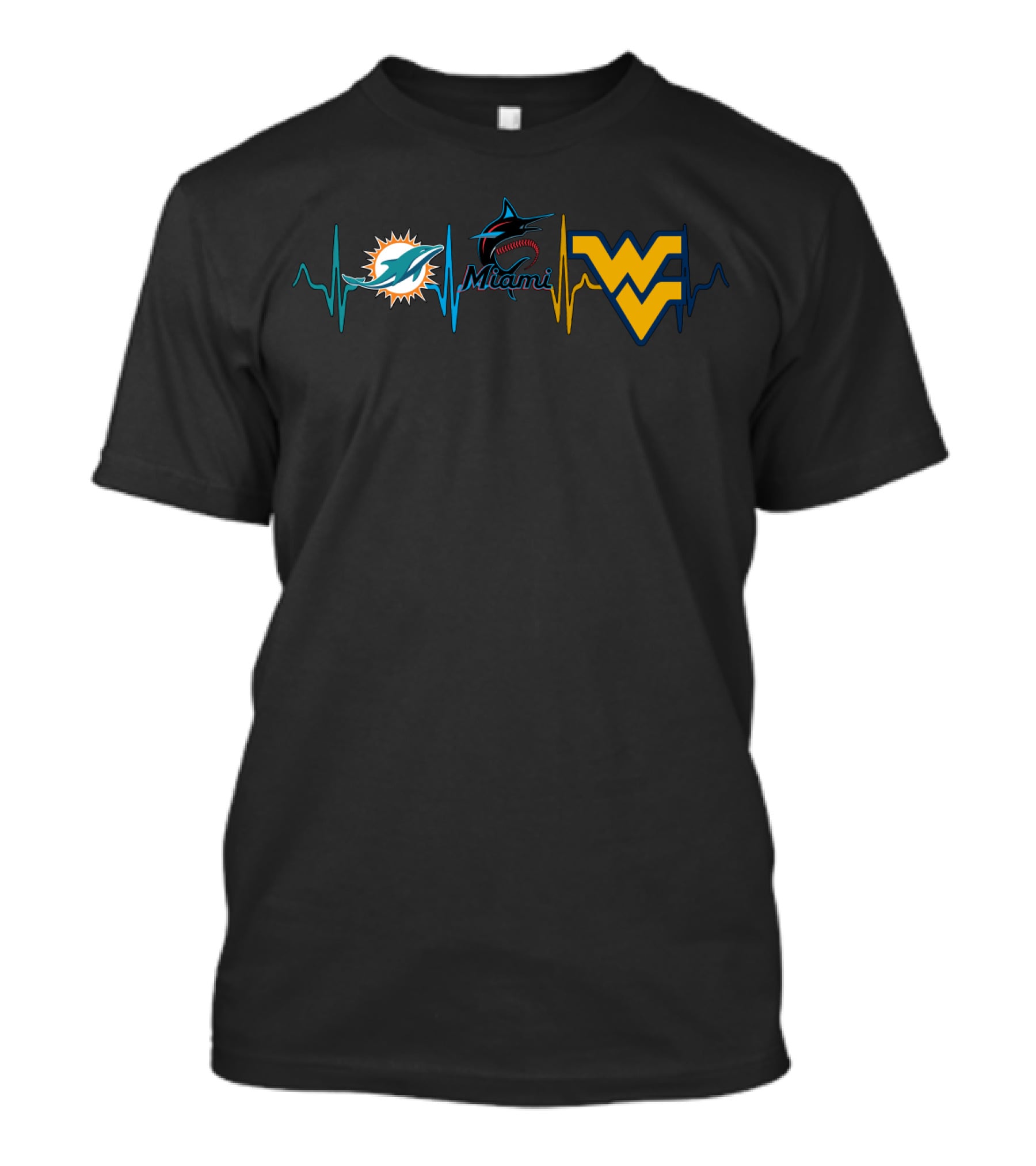 Miami Dolphins Miami Marlins Wvu Heartbeat T-Shirt