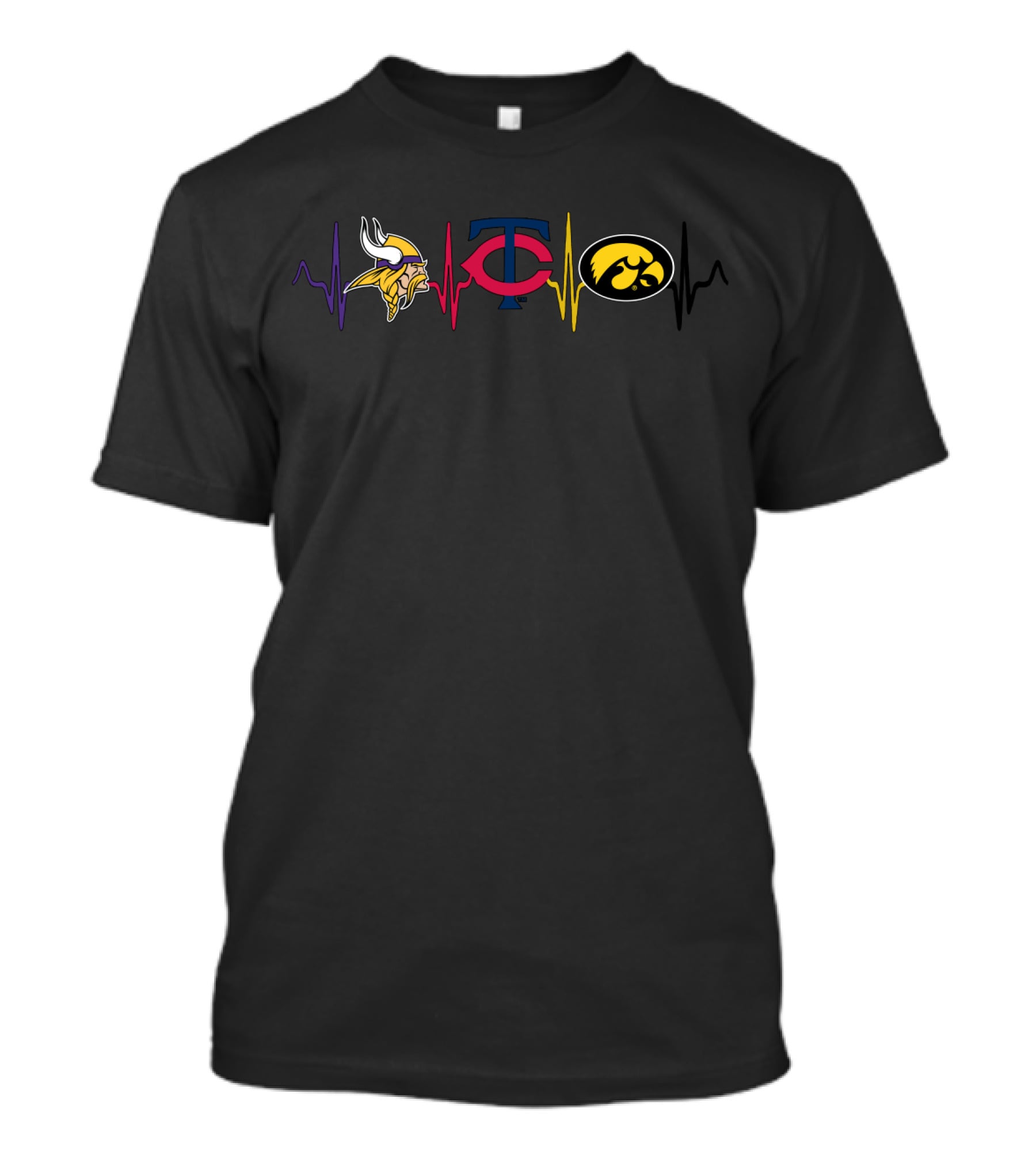 Love Vikings Twins Hawkeyes Heartbeat T-Shirt