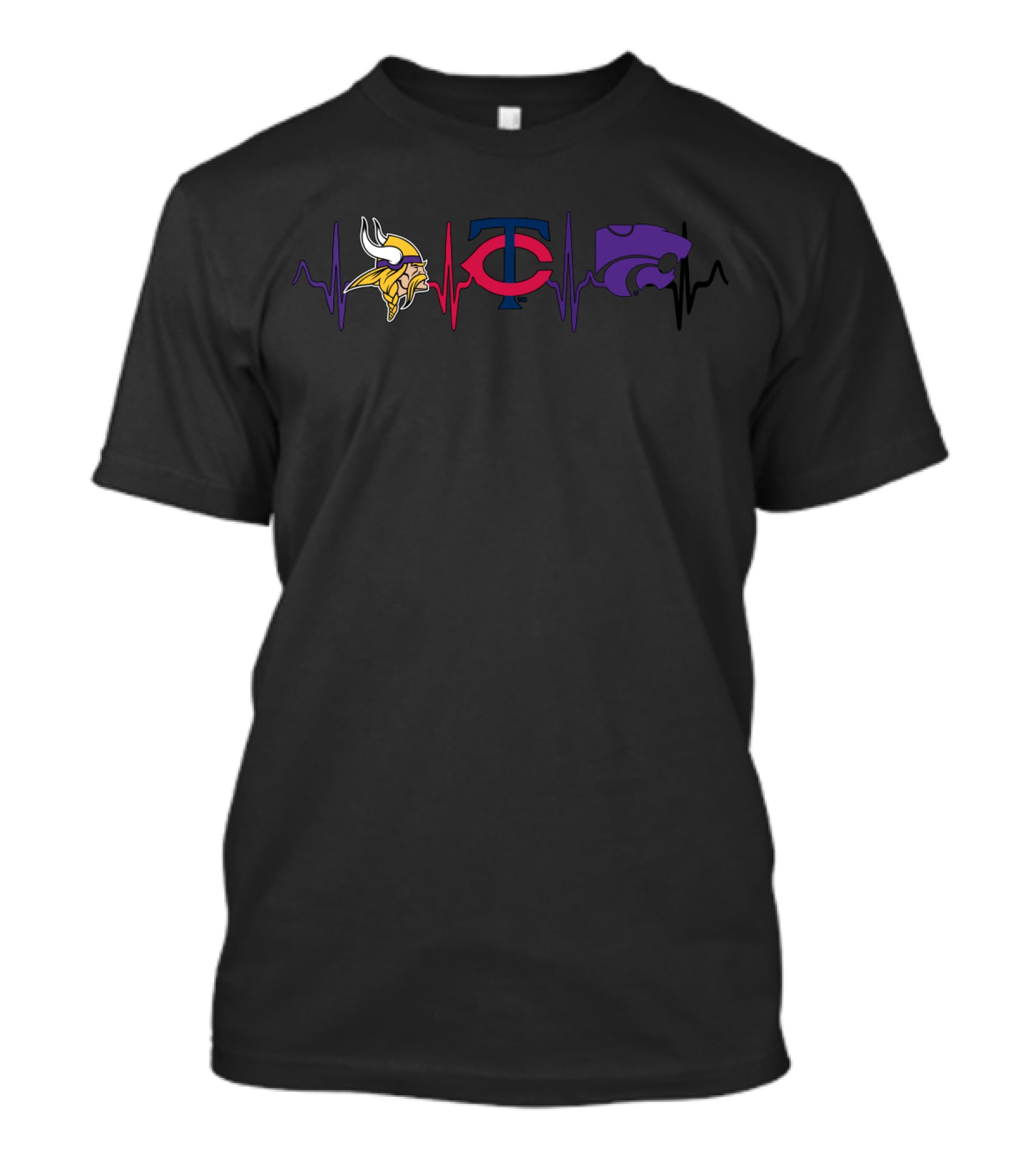 Love Vikings With Twins And Kansas State Wildcats Heartbeat T-Shirt