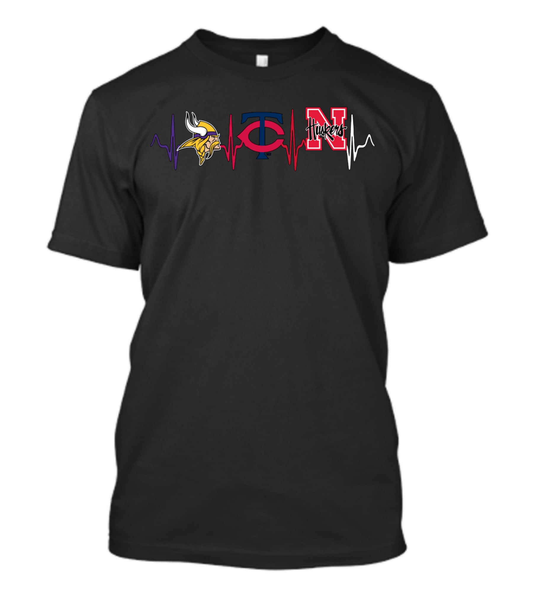 Minnesota Vikings Twins Nebraska Cornhuskers Heartbeat T-Shirt