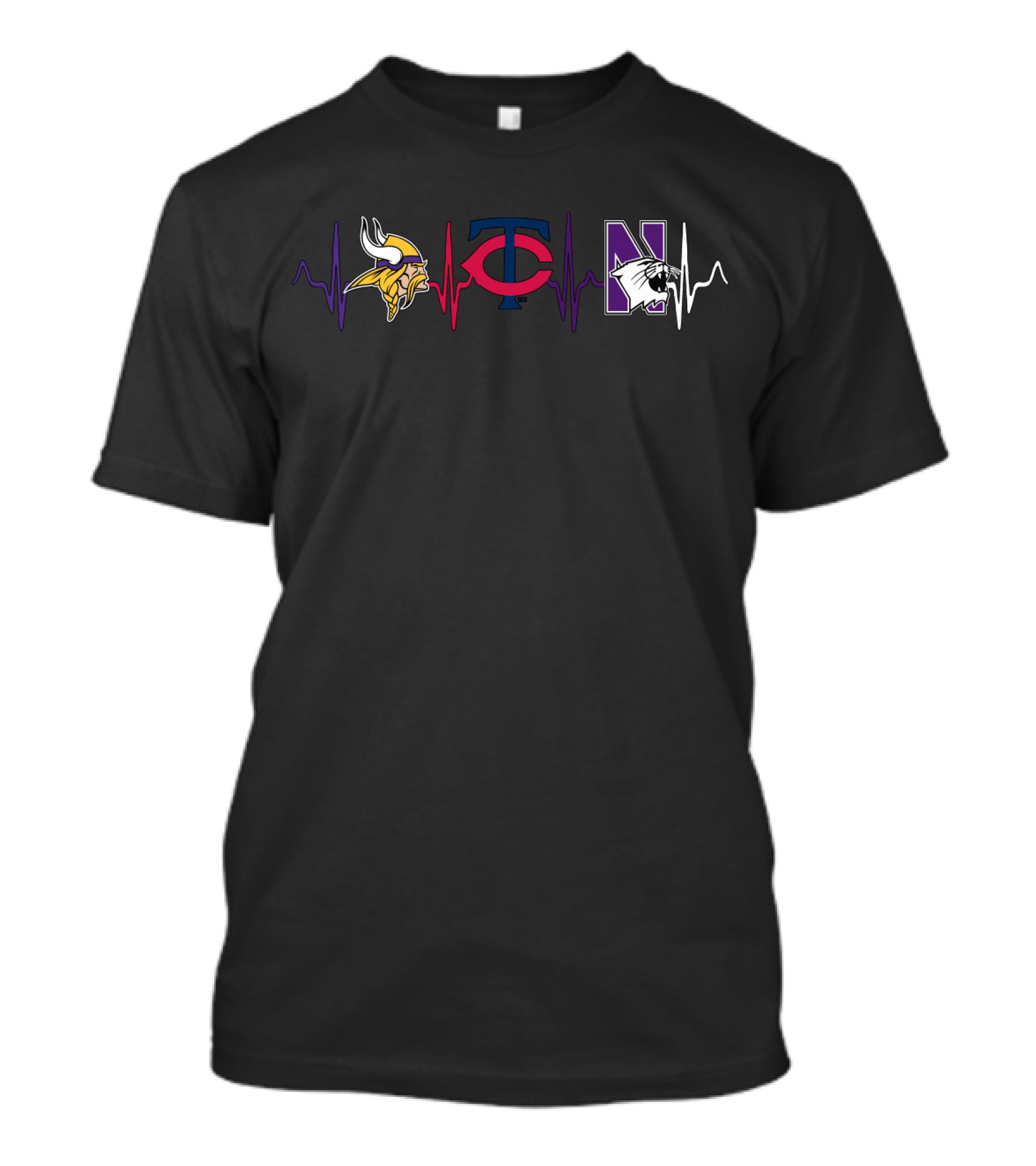 Minnesota Vikings Minnesota Twins Northwestern Wildcats Heartbeat T-Shirt
