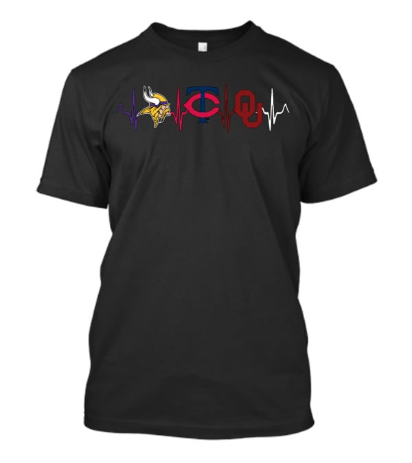 Vikings Twins Oklahoma Sooners Heartbeat Connection T-Shirt