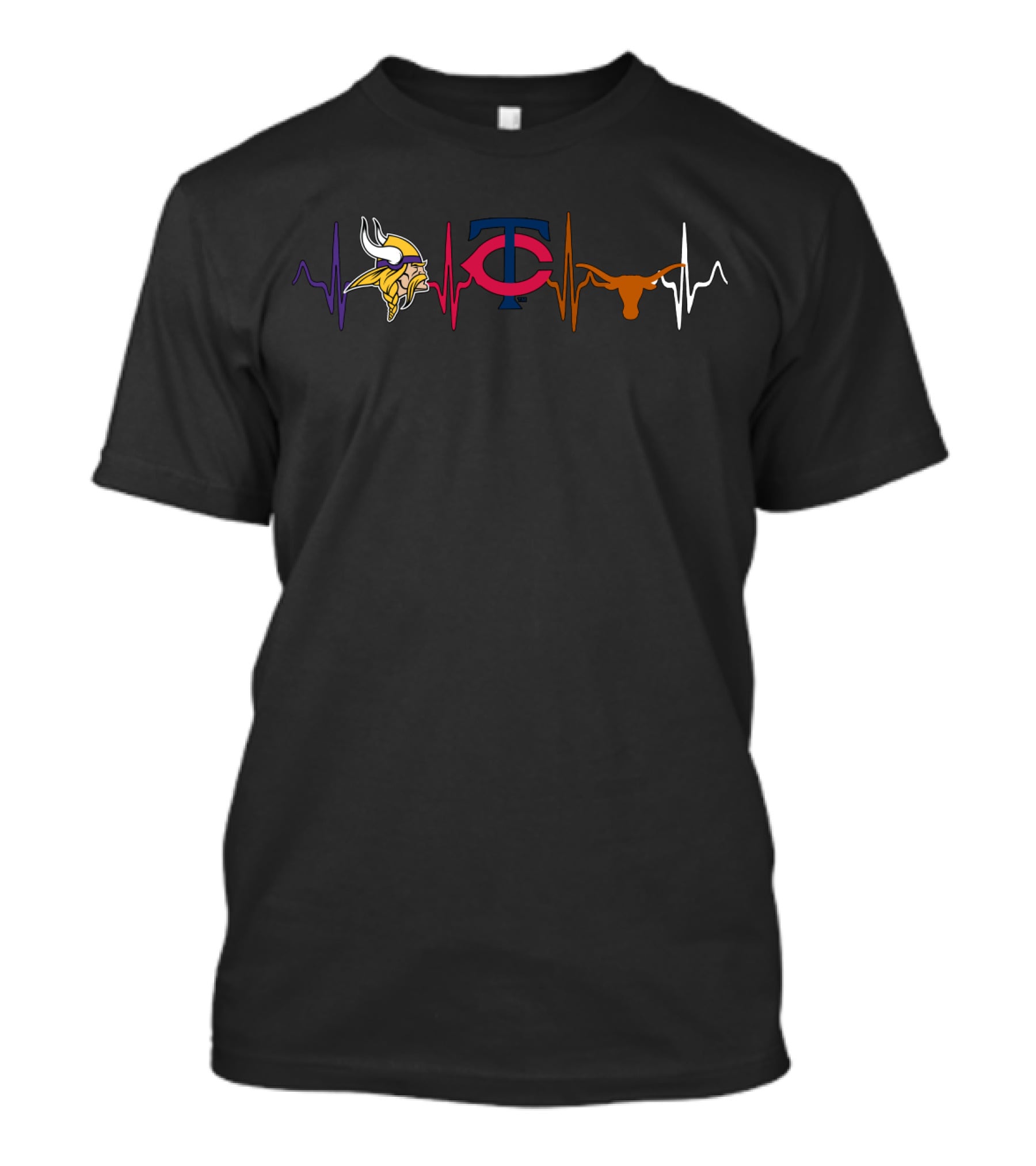 Vikings Twins Longhorns Heartbeat T-Shirt
