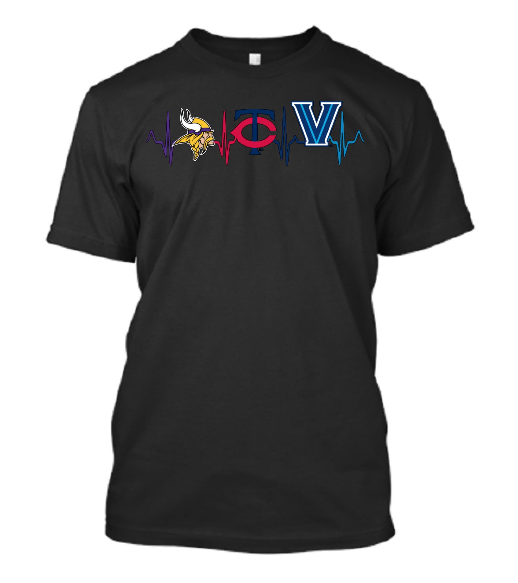 Vikings Twins Villanova Ekg Heartbeat T-Shirt