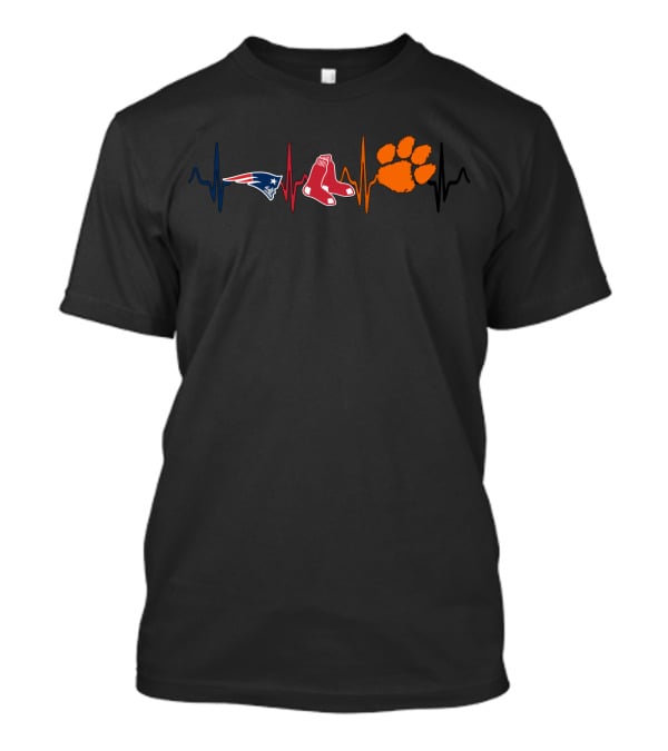 Love Patriots Red Sox Clemson Tigers Heartbeat Line T-Shirt