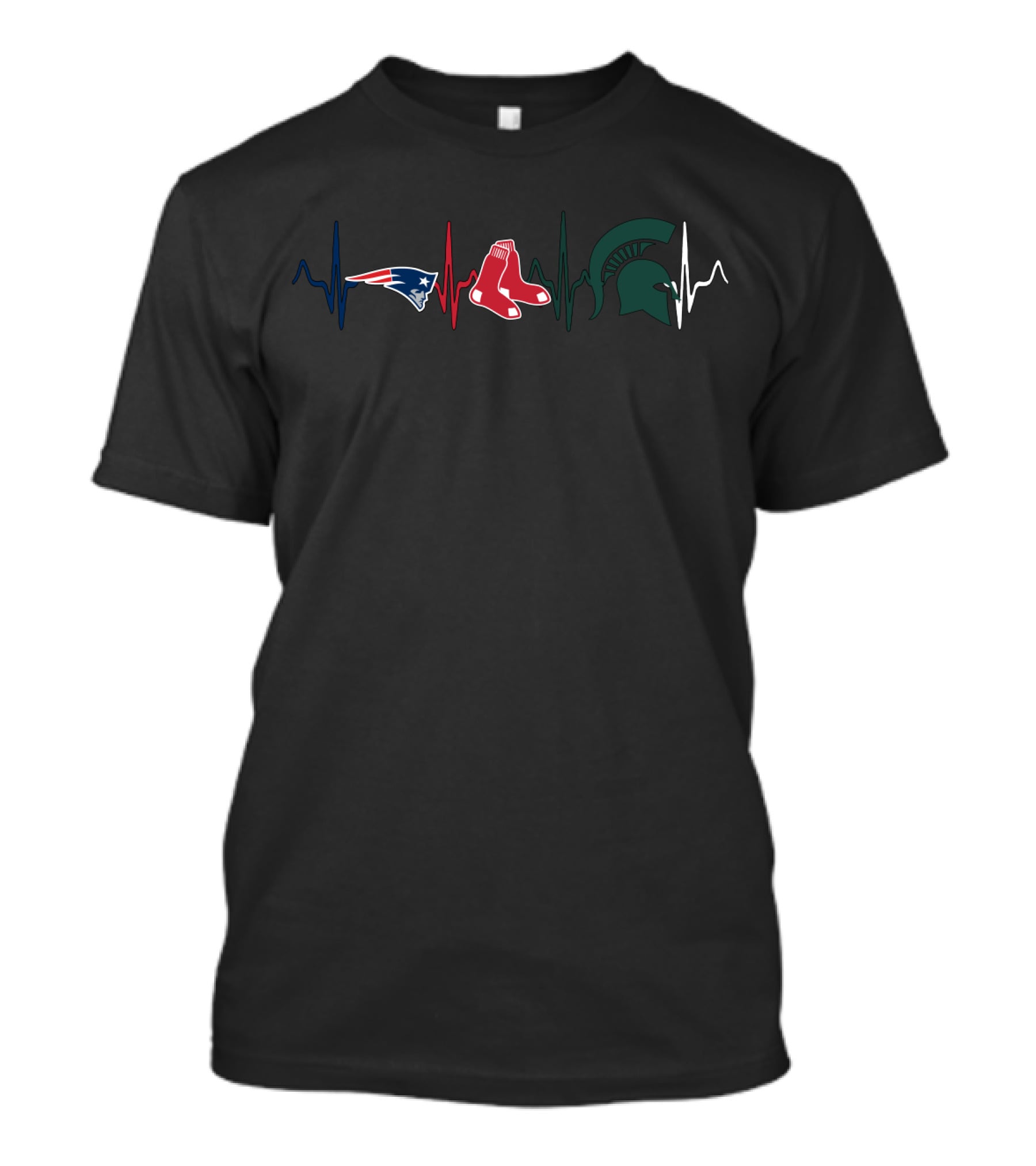 New England Patriots Red Sox Michigan State Spartans Heartbeat T-Shirt
