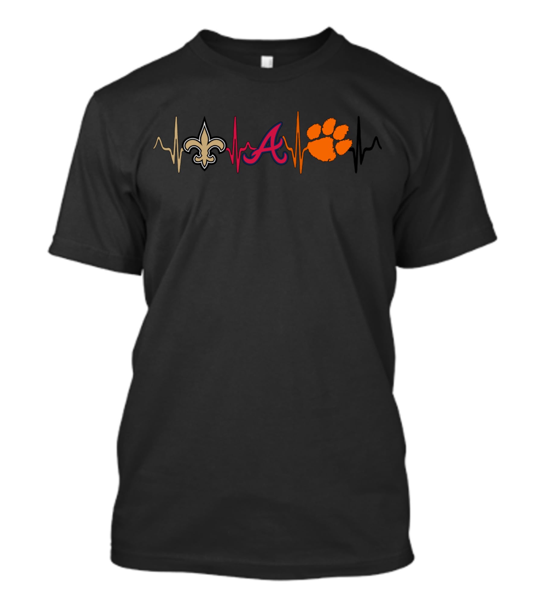 Love New Orleans Saints Atlanta Braves Clemson Tigers Heartbeat T-Shirt