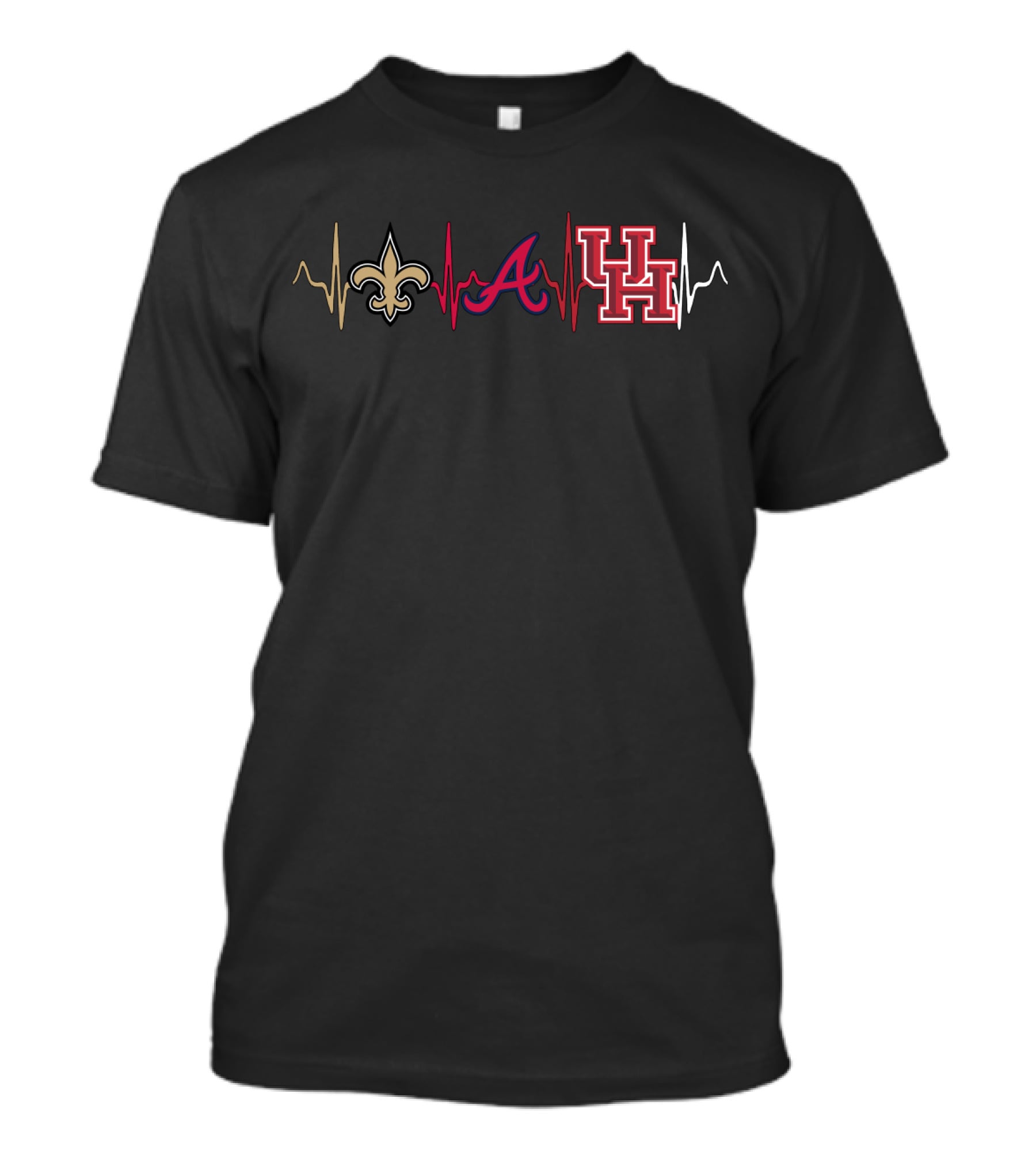 New Orleans Saints Atlanta Braves University Of Houston Heartbeat T-Shirt