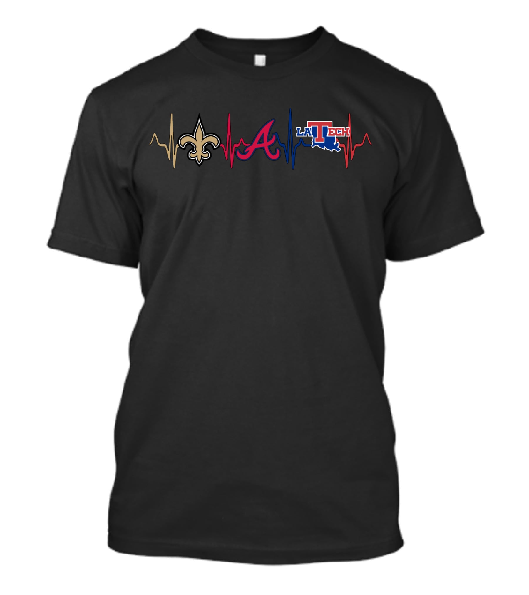 Love New Orleans Saints Atlanta Braves Louisiana Tech Bulldog Heartbeat T-Shirt