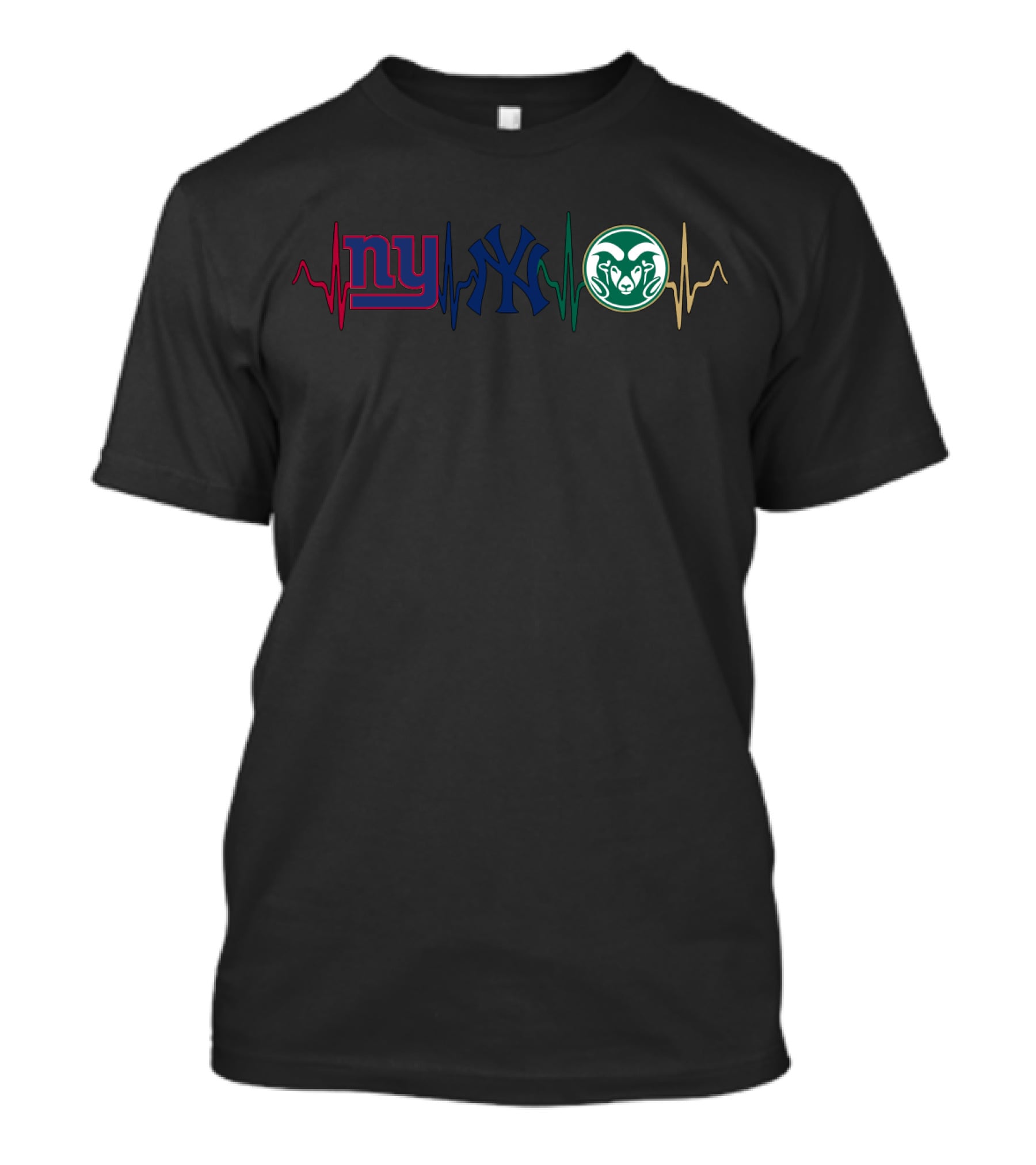 Ny Giants Yankees Colorado State Rams Heartbeat T-Shirt
