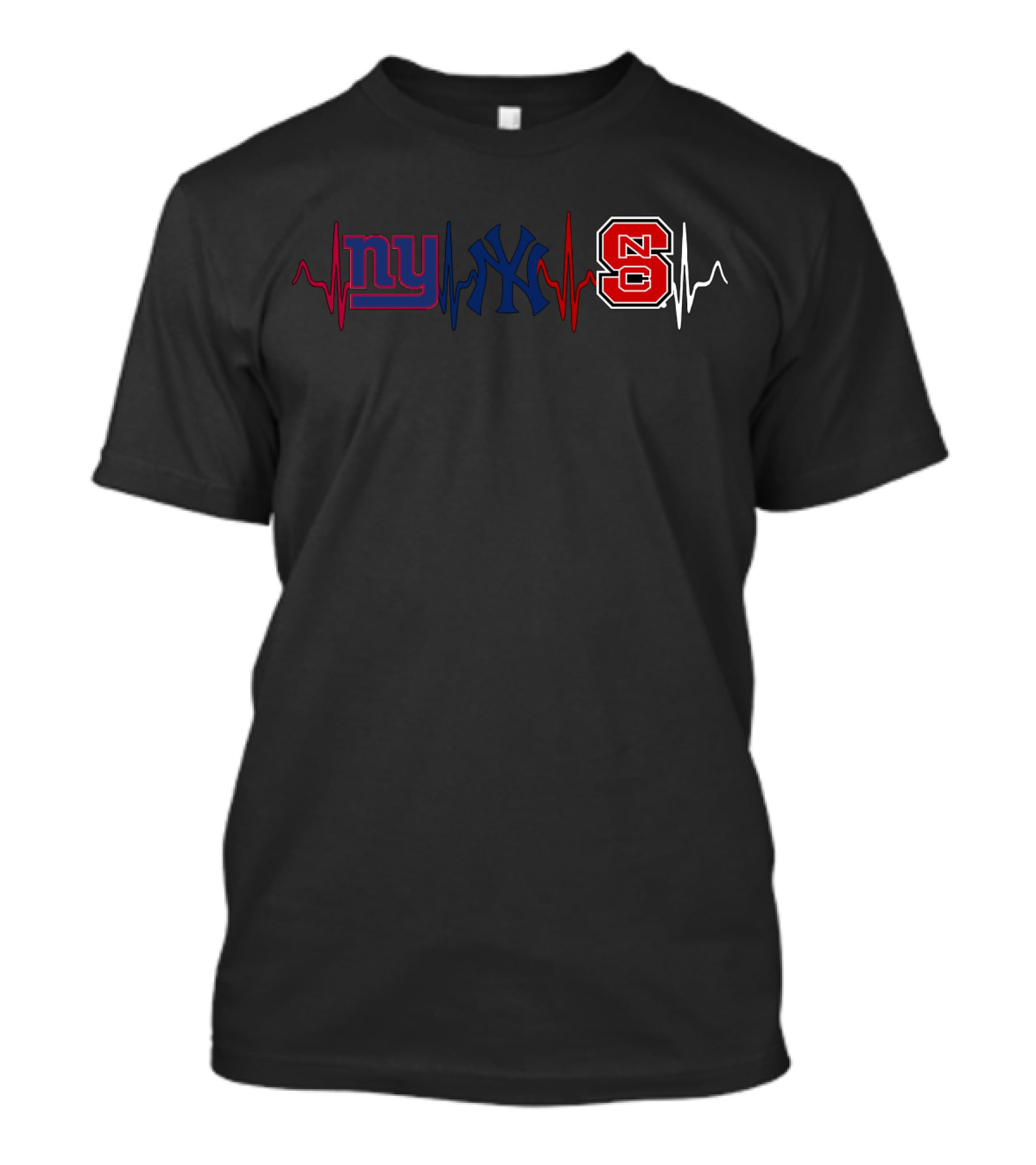 Ny Giants Yankees Nc State Heartbeat Theme T-Shirt
