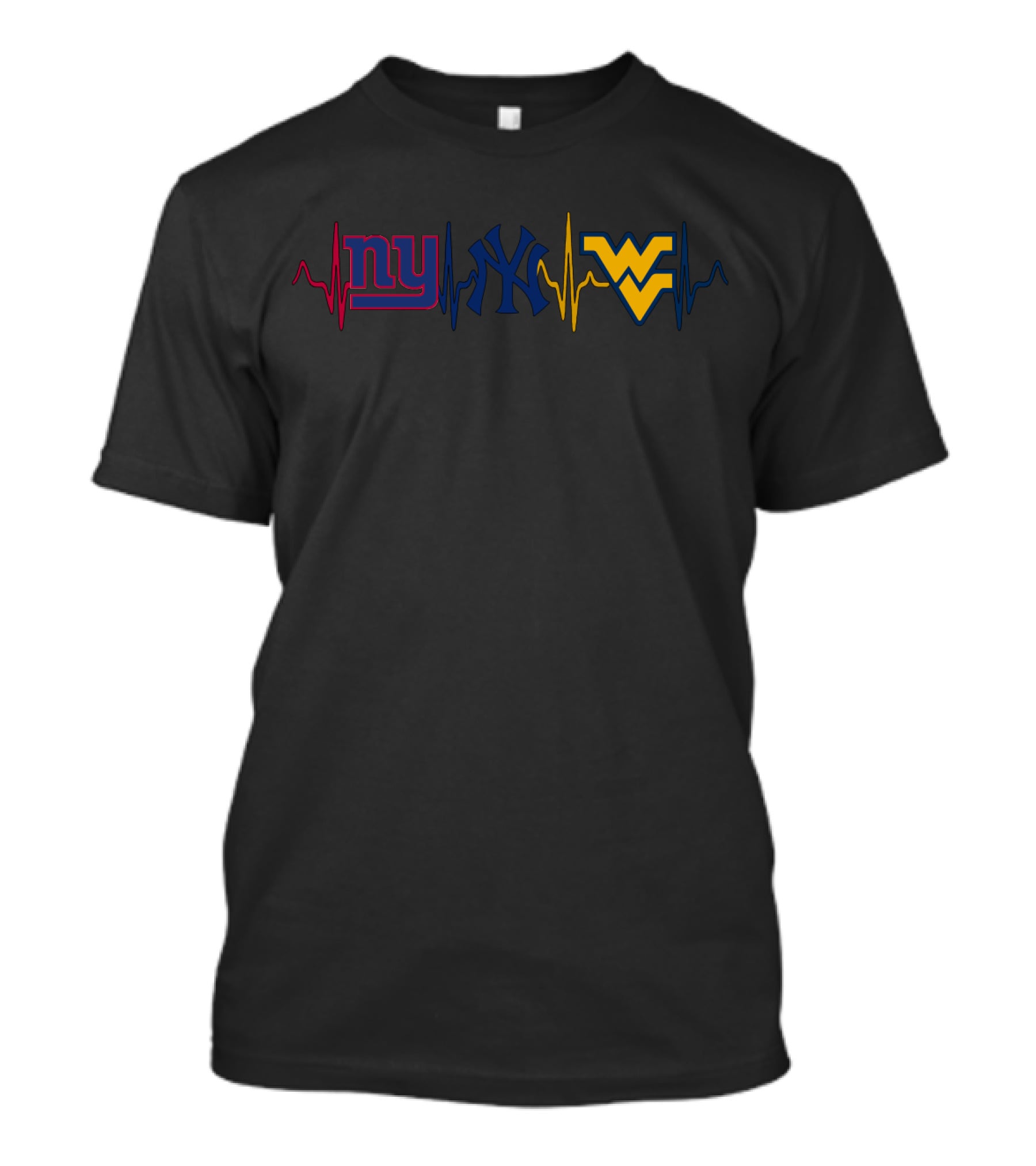 New York Giants Yankees West Virginia Mountaineers Heartbeat T-Shirt