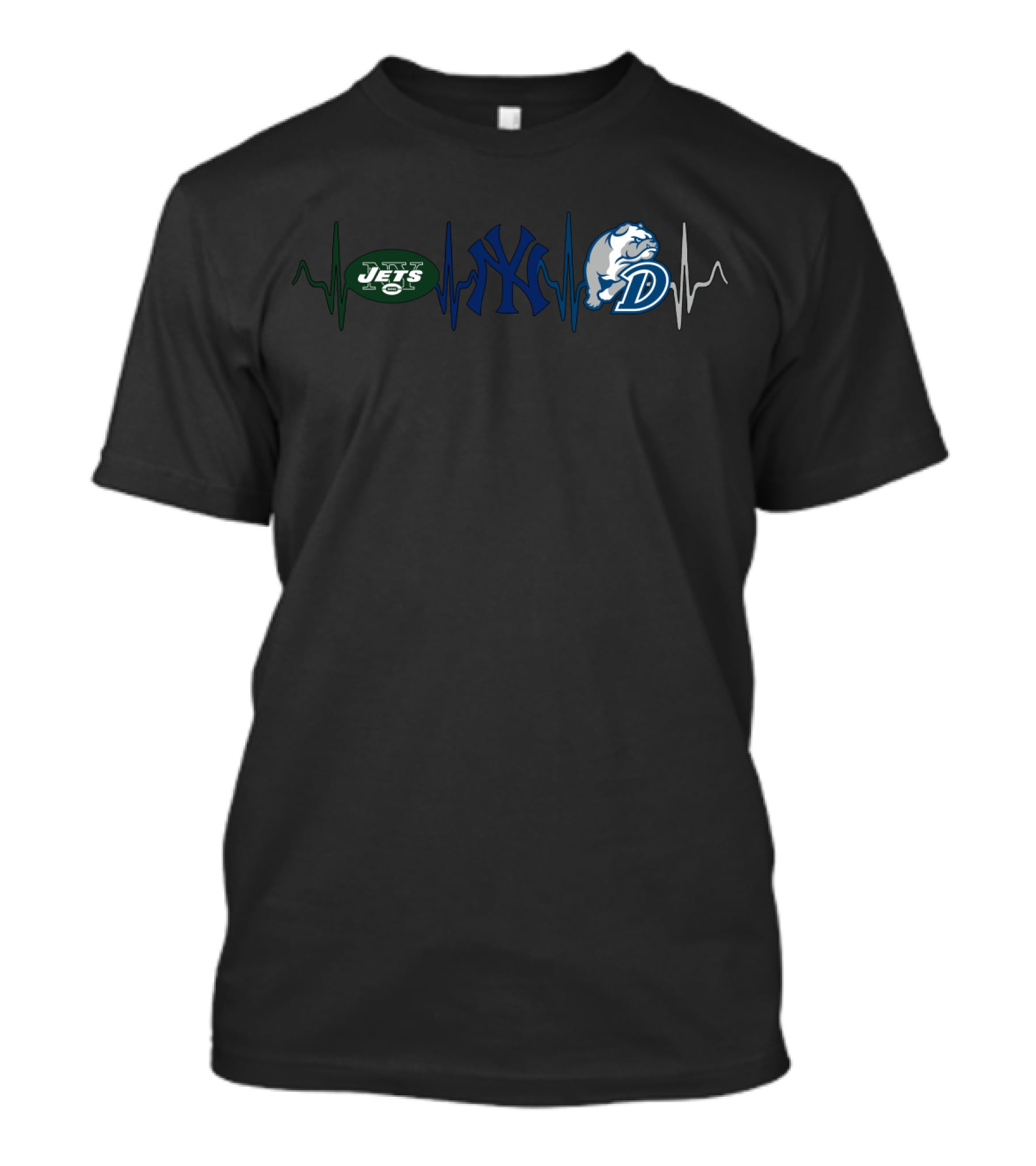 Love New York Jets Yankees And Drake Bulldogs Sports Fan Heartbeat T-Shirt