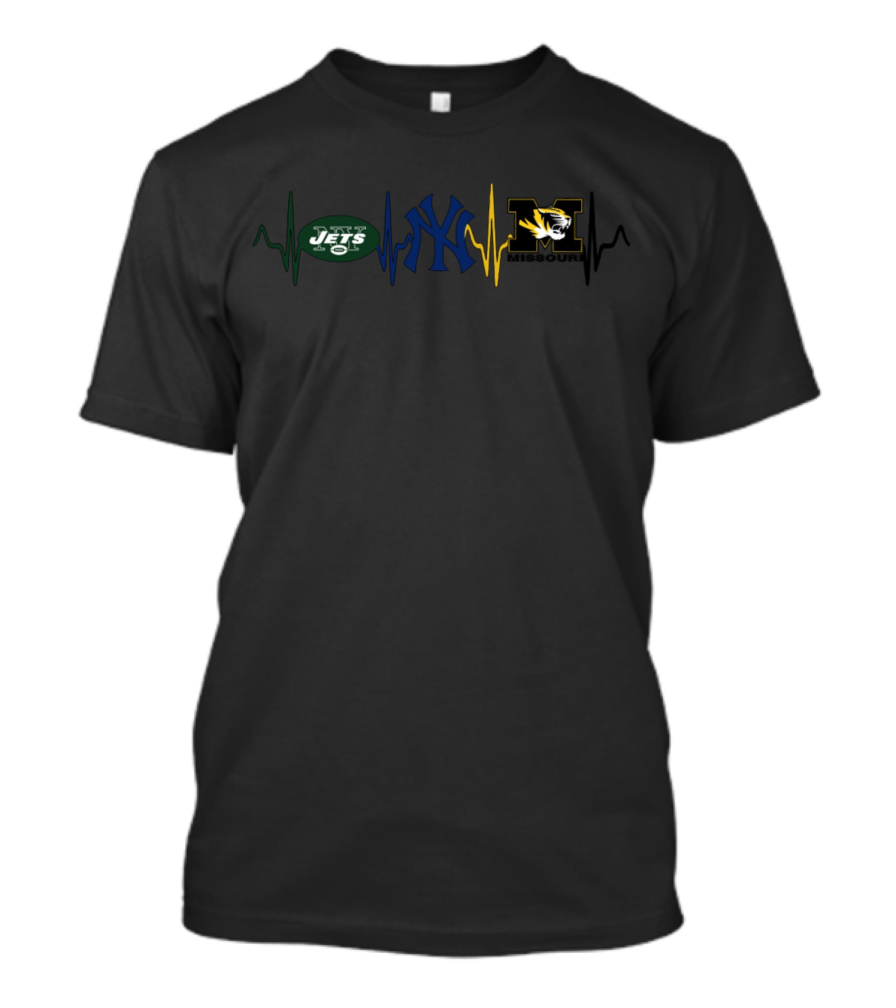 New York Jets Yankees Missouri Tigers Heartbeat T-Shirt