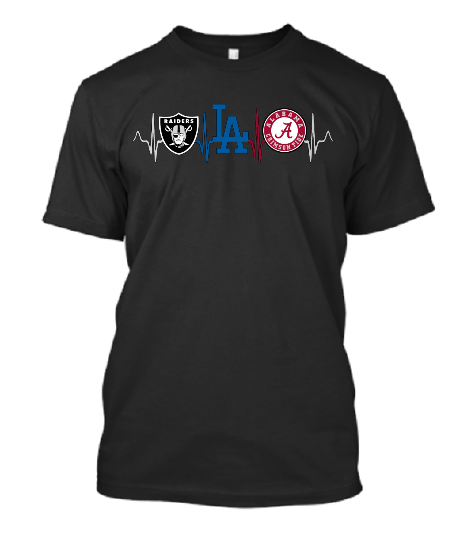 Raiders Dodgers Alabama Crimson Tide Heartbeat Fan T-Shirt